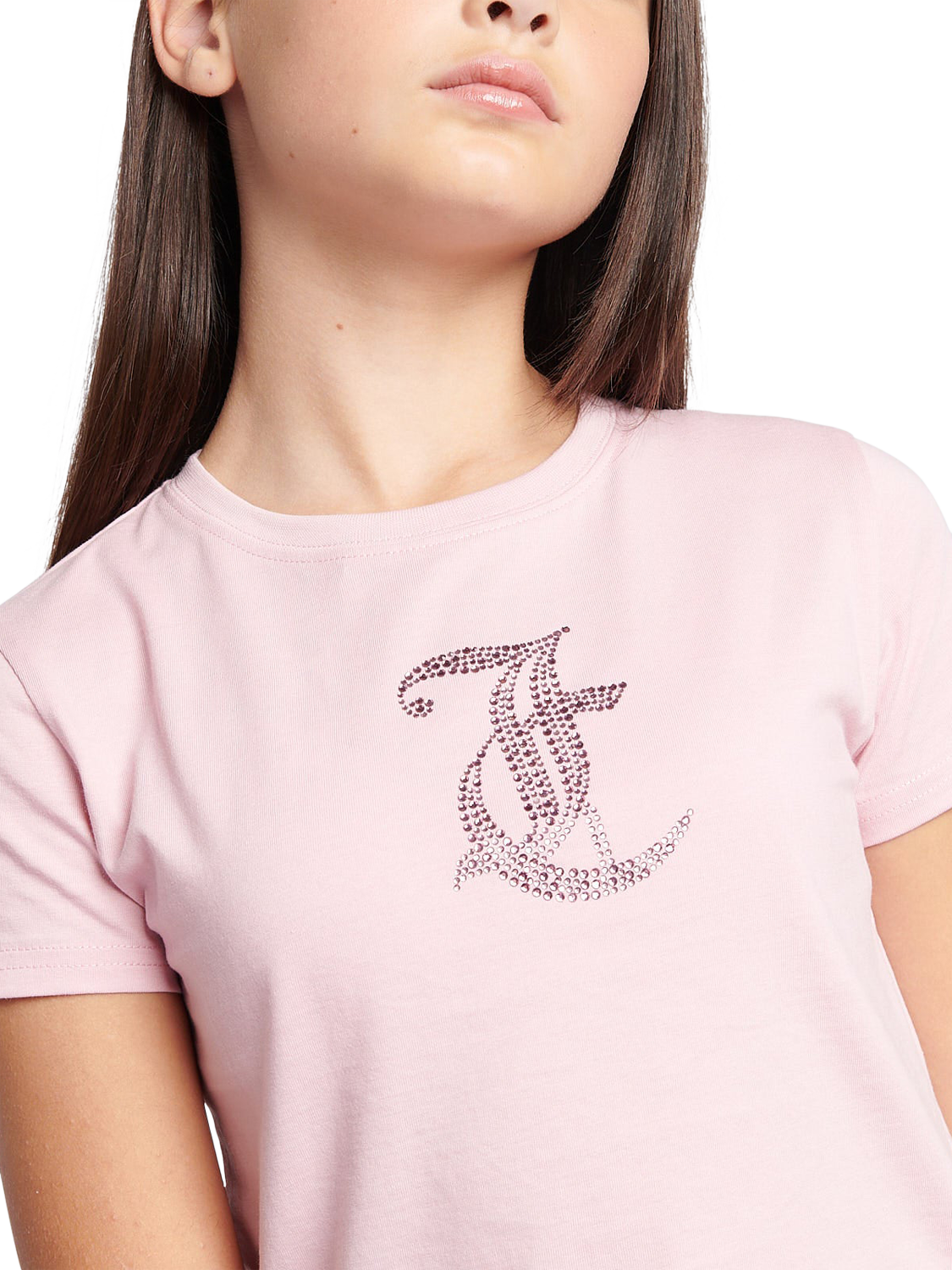Product image 2 of 7, which shows Juicy Couture Kids' Tonal Diamante Fitted T-Shirt, Pink Nectar, 7-8 years
