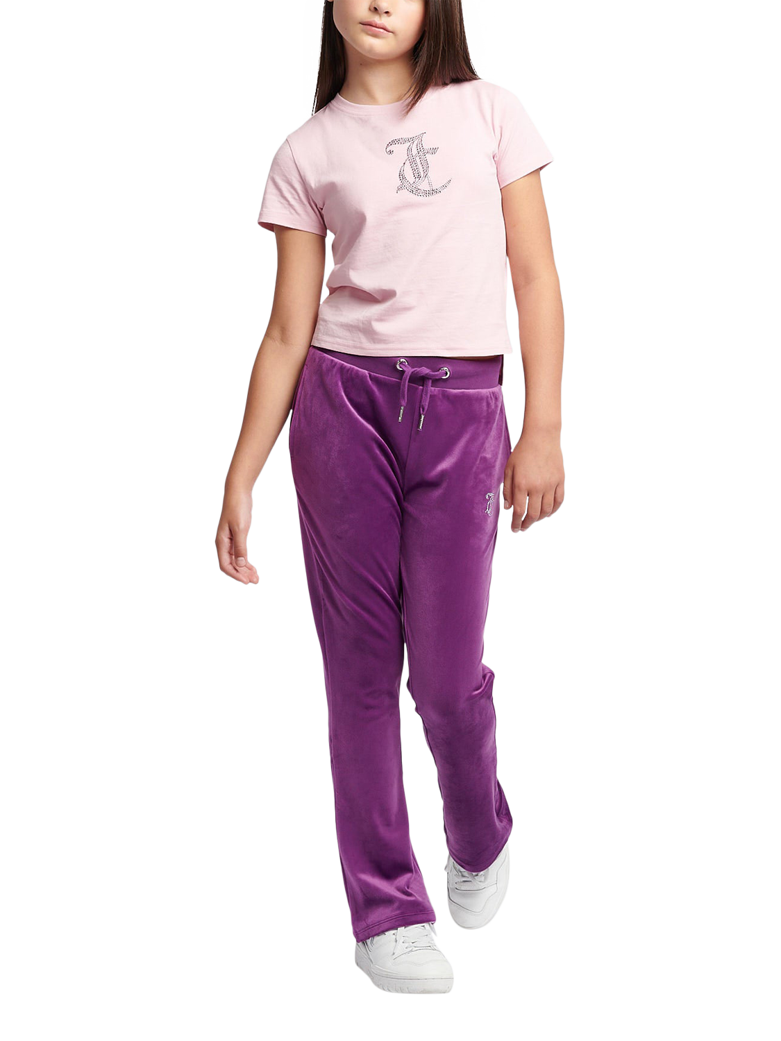 Product image 4 of 7, which shows Juicy Couture Kids' Tonal Diamante Fitted T-Shirt, Pink Nectar, 7-8 years