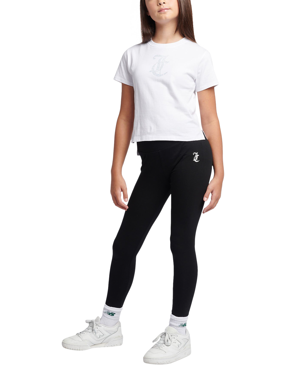 Product image 4 of 8, which shows Juicy Couture Kids' Tonal Diamante Fitted T-Shirt, Bright White, 7-8 years