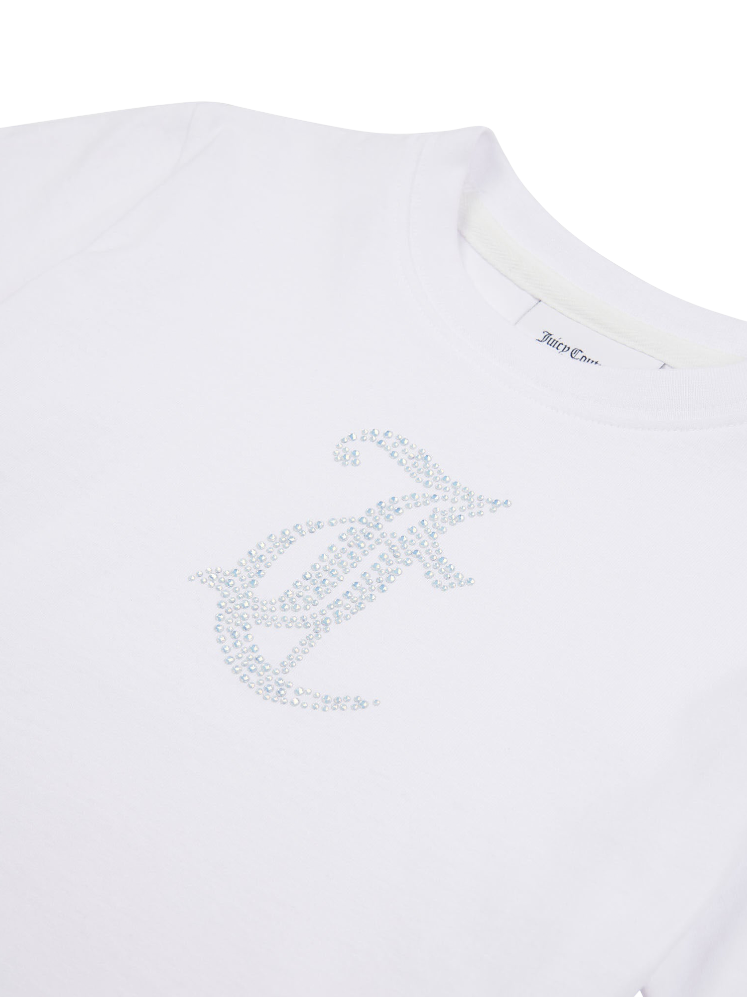 Product image 8 of 8, which shows Juicy Couture Kids' Tonal Diamante Fitted T-Shirt, Bright White, 7-8 years