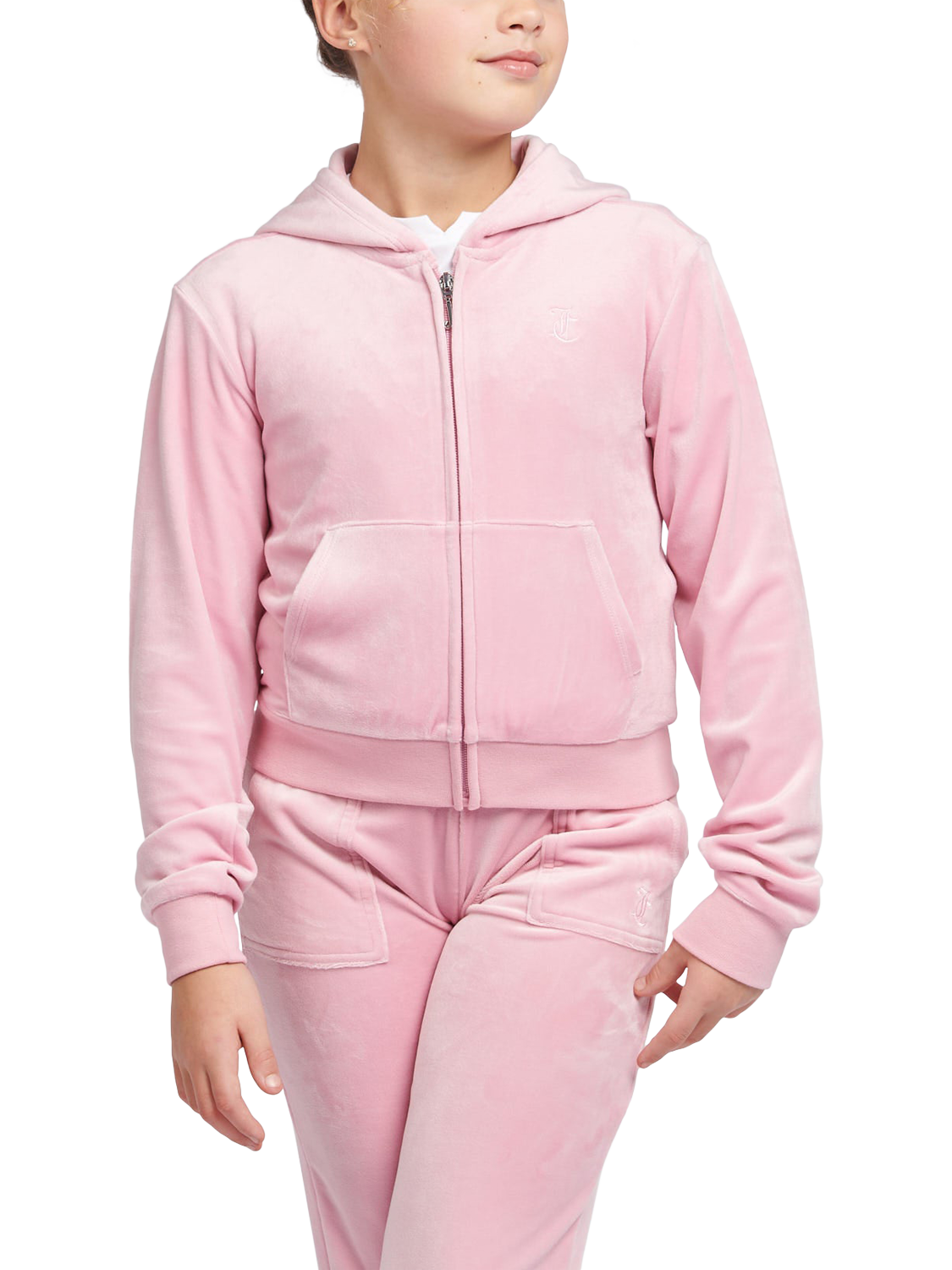 Product image 1 of 8, which shows Juicy Couture Kids' Velour Tonal Zip Hoodie, Pink Nectar, 7-8 years