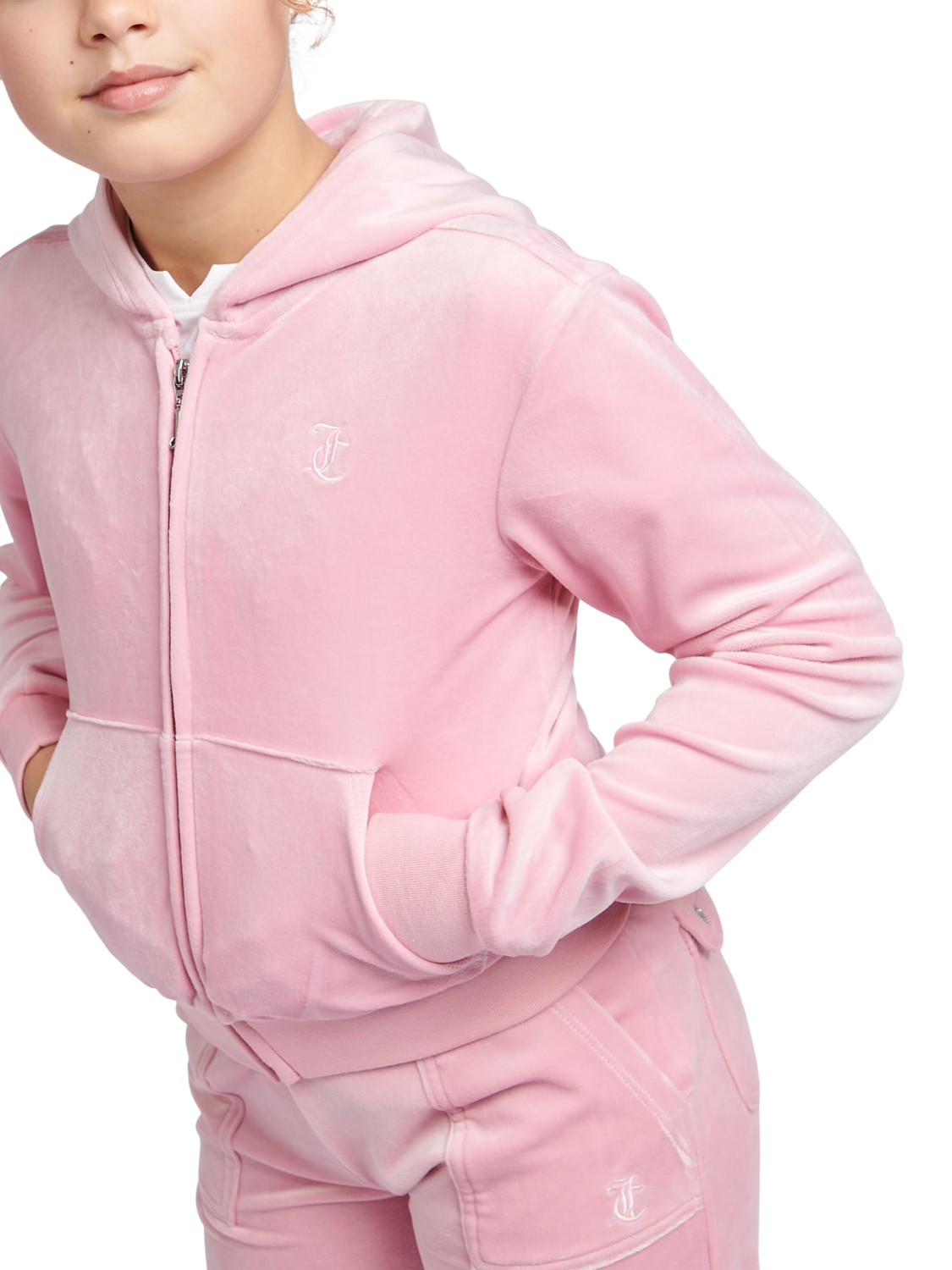 Product image 3 of 8, which shows Juicy Couture Kids' Velour Tonal Zip Hoodie, Pink Nectar, 7-8 years
