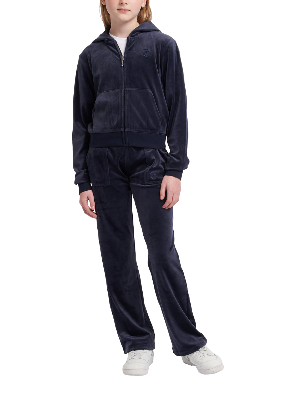 Product image 2 of 6, which shows Juicy Couture Kids' Velour Tonal Wide Leg Joggers, Night Sky, 7-8 years