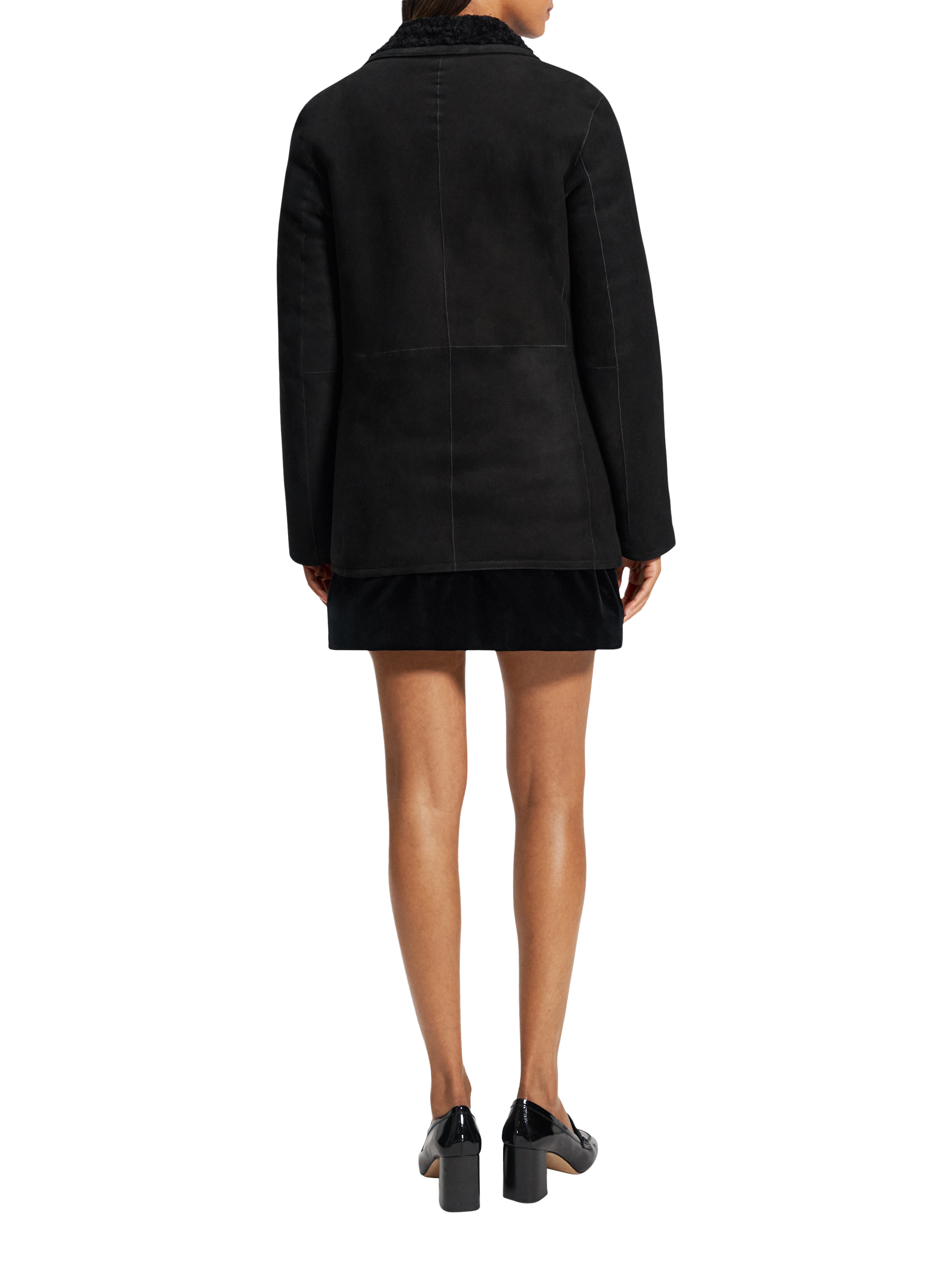 Product image 7 of 7, which shows Theory Double Breasted Shearling Peacoat Blazer, Black, 8