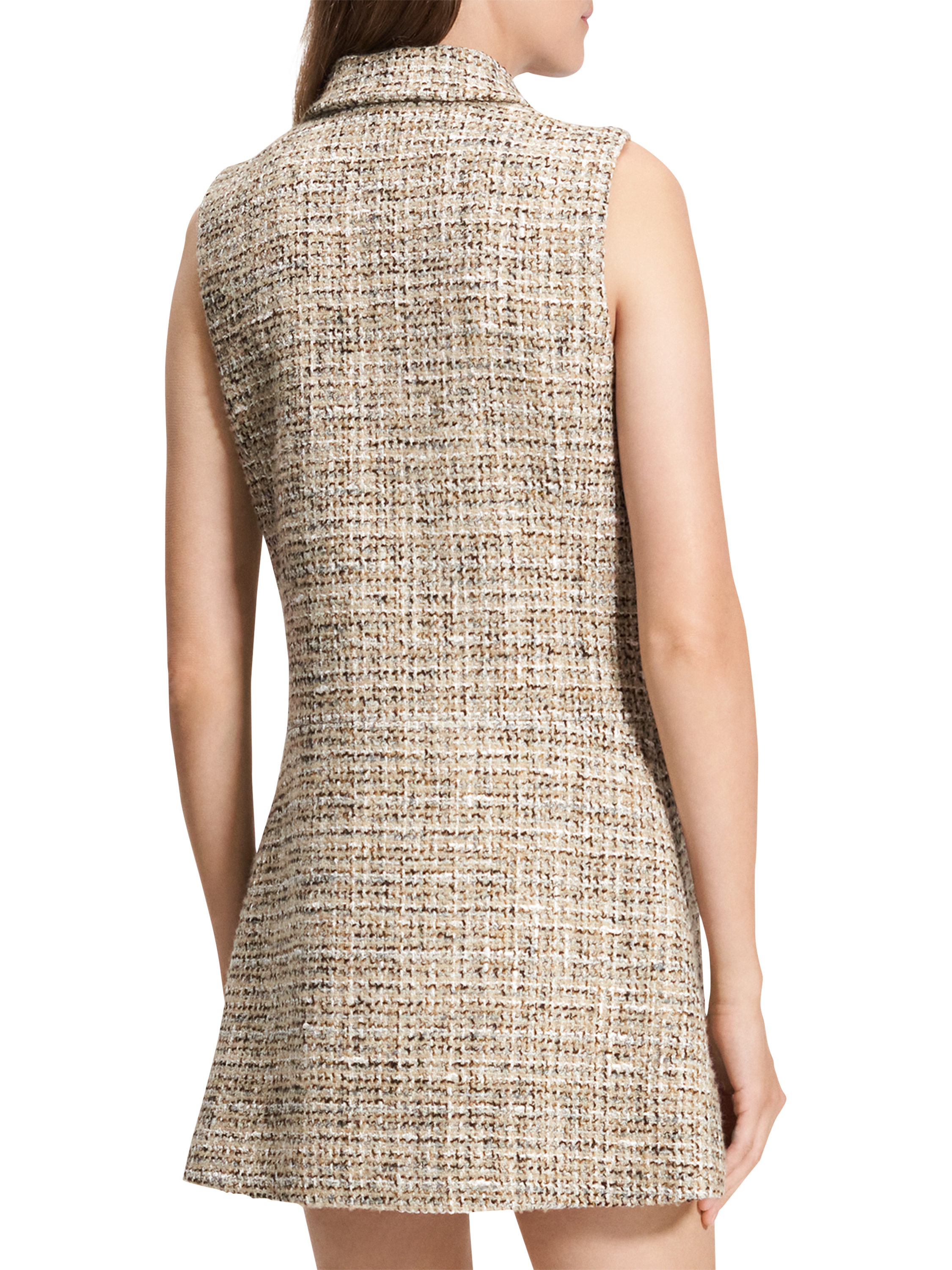 Product image 2 of 6, which shows Theory Sleeveless Tweed Military Mini Dress, Wheat, 8