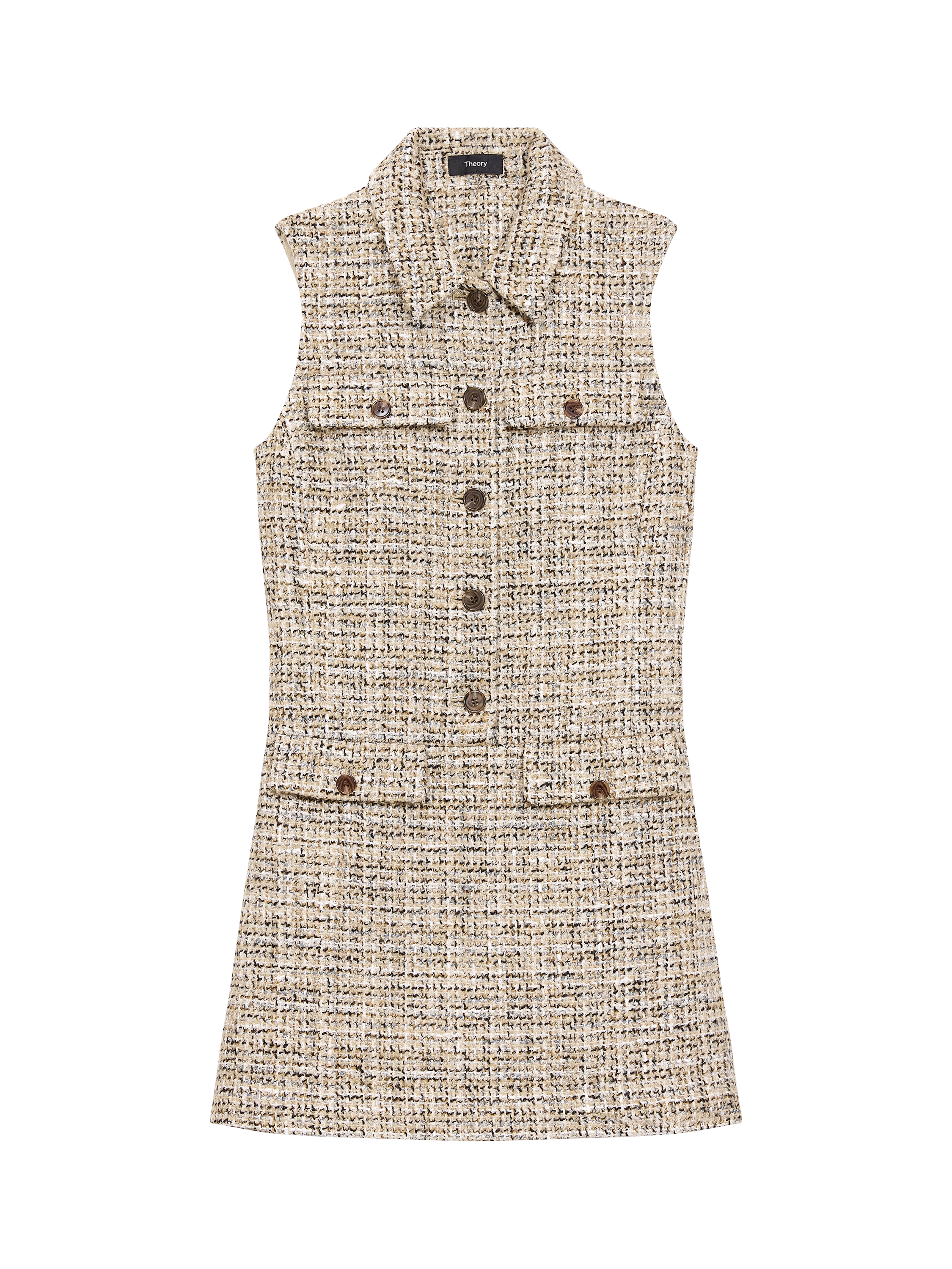 Product image 3 of 6, which shows Theory Sleeveless Tweed Military Mini Dress, Wheat, 8