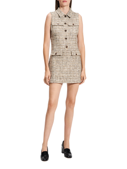 Theory Sleeveless Tweed Military Mini Dress, Wheat, Wheat