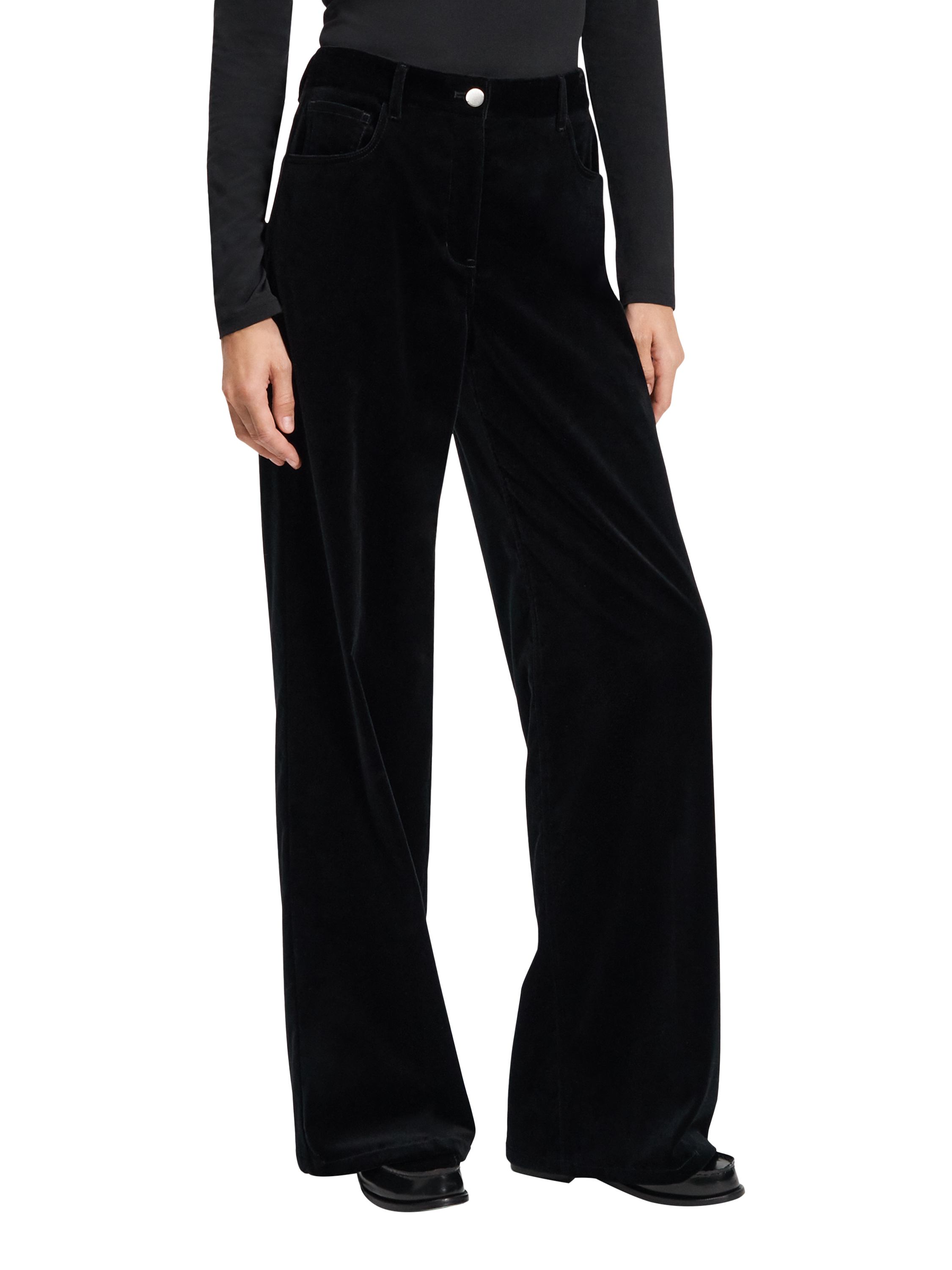 Product image 3 of 8, which shows Theory Tailored Wide Leg Velvet Trousers, Black, 10