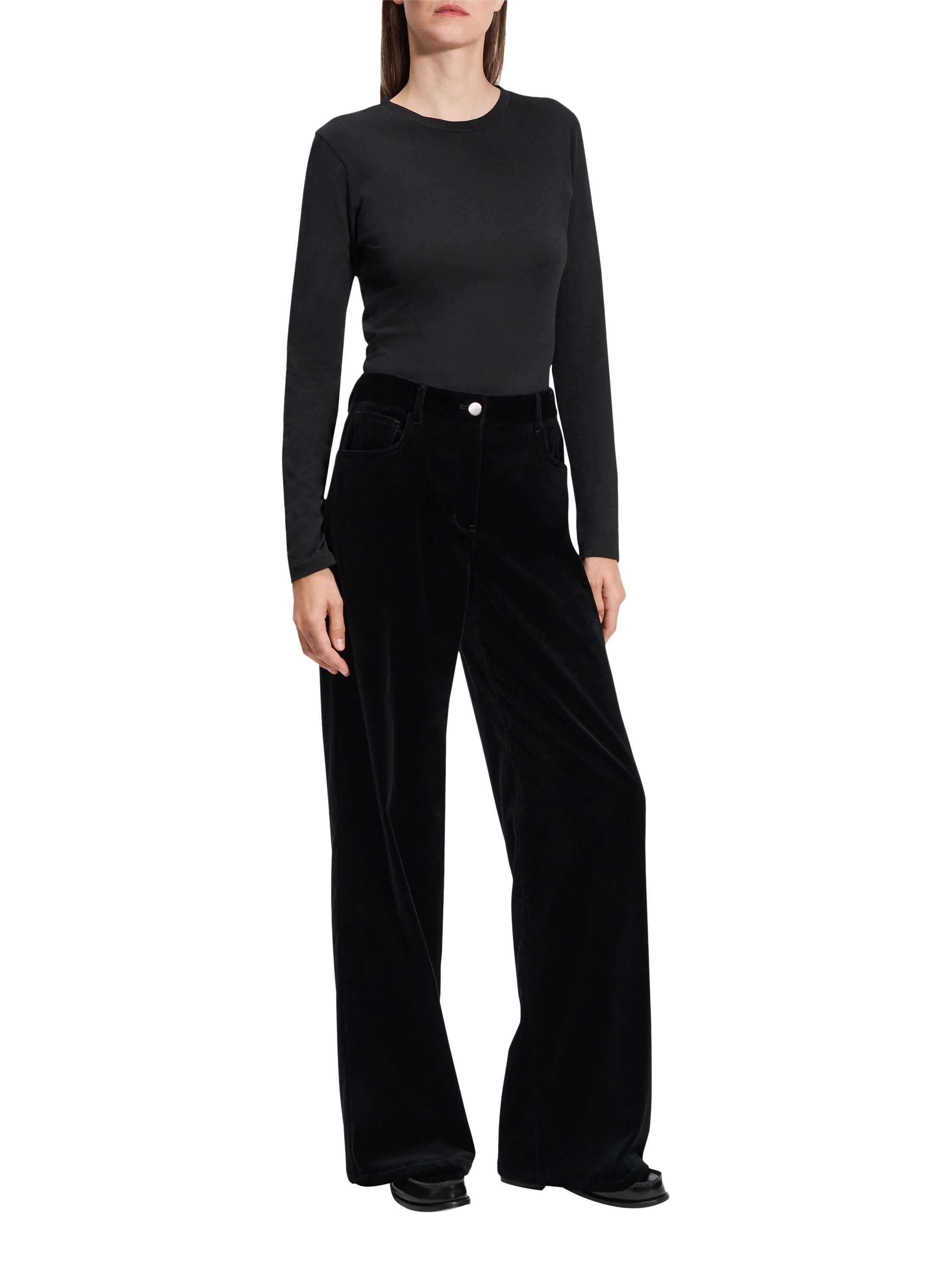 Product image 7 of 8, which shows Theory Tailored Wide Leg Velvet Trousers, Black, 10