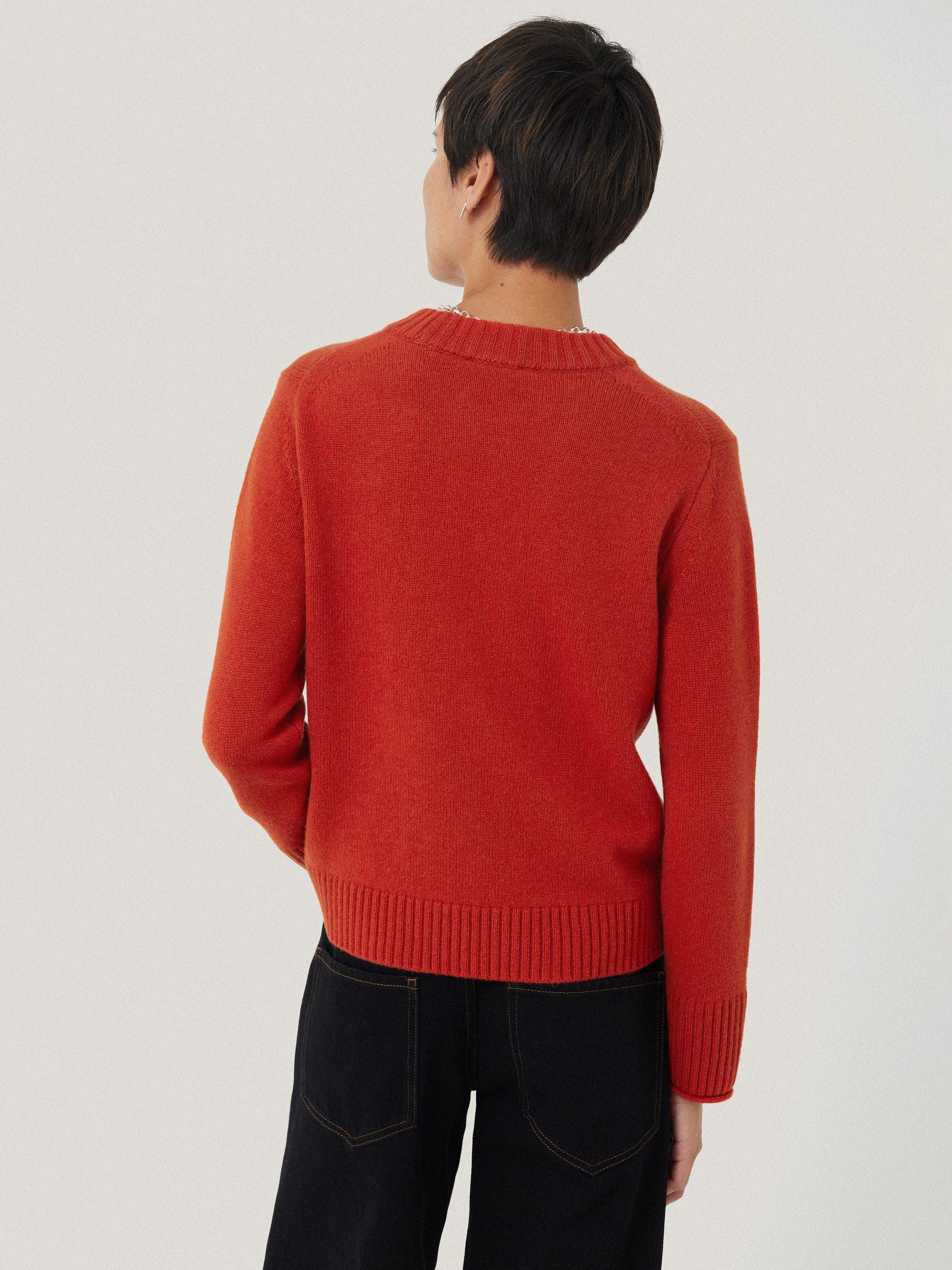 Product image 2 of 7, which shows Jigsaw Compact Wool Crew Neck Jumper, Orange, XS
