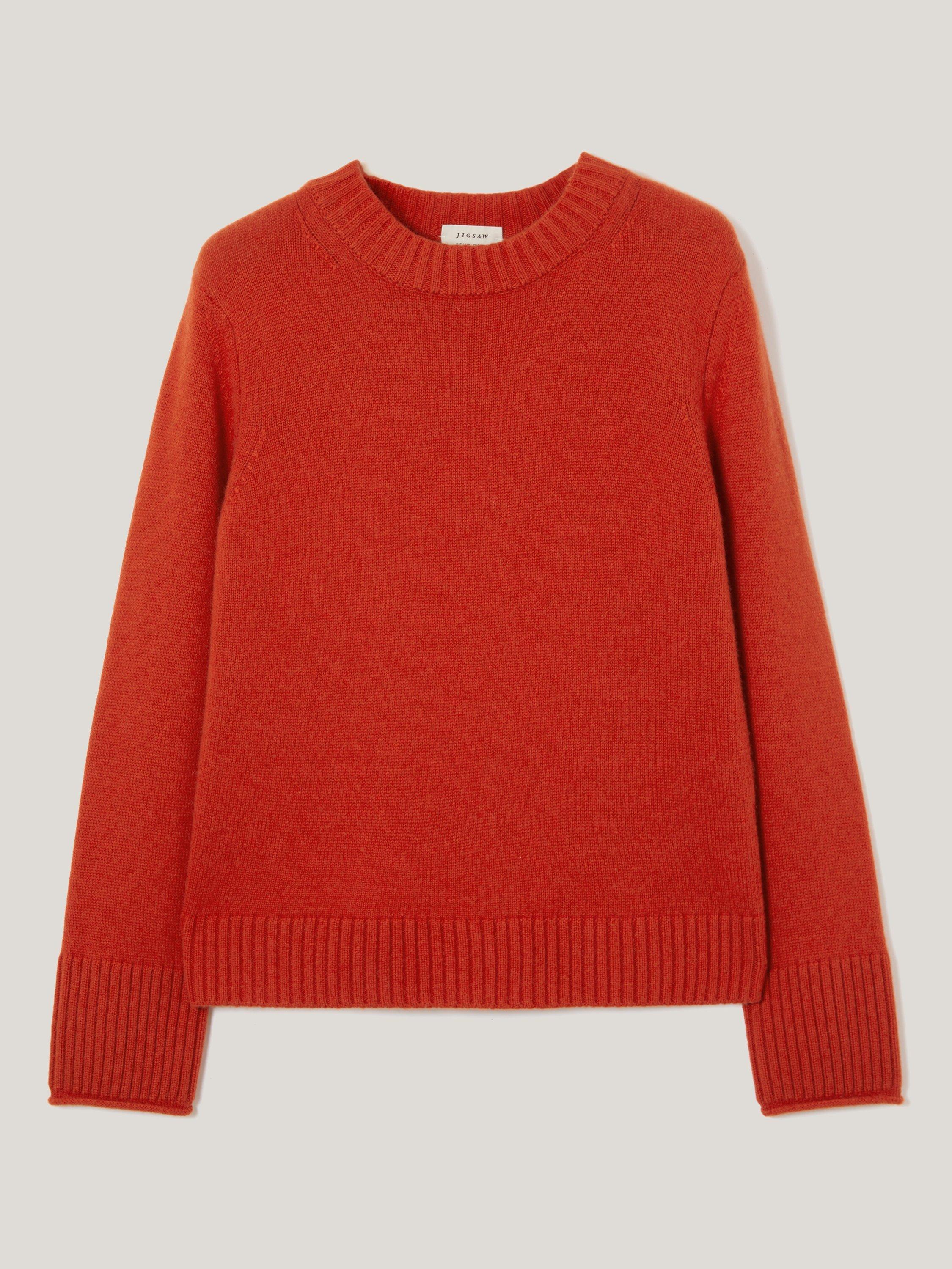 Product image 5 of 7, which shows Jigsaw Compact Wool Crew Neck Jumper, Orange, XS
