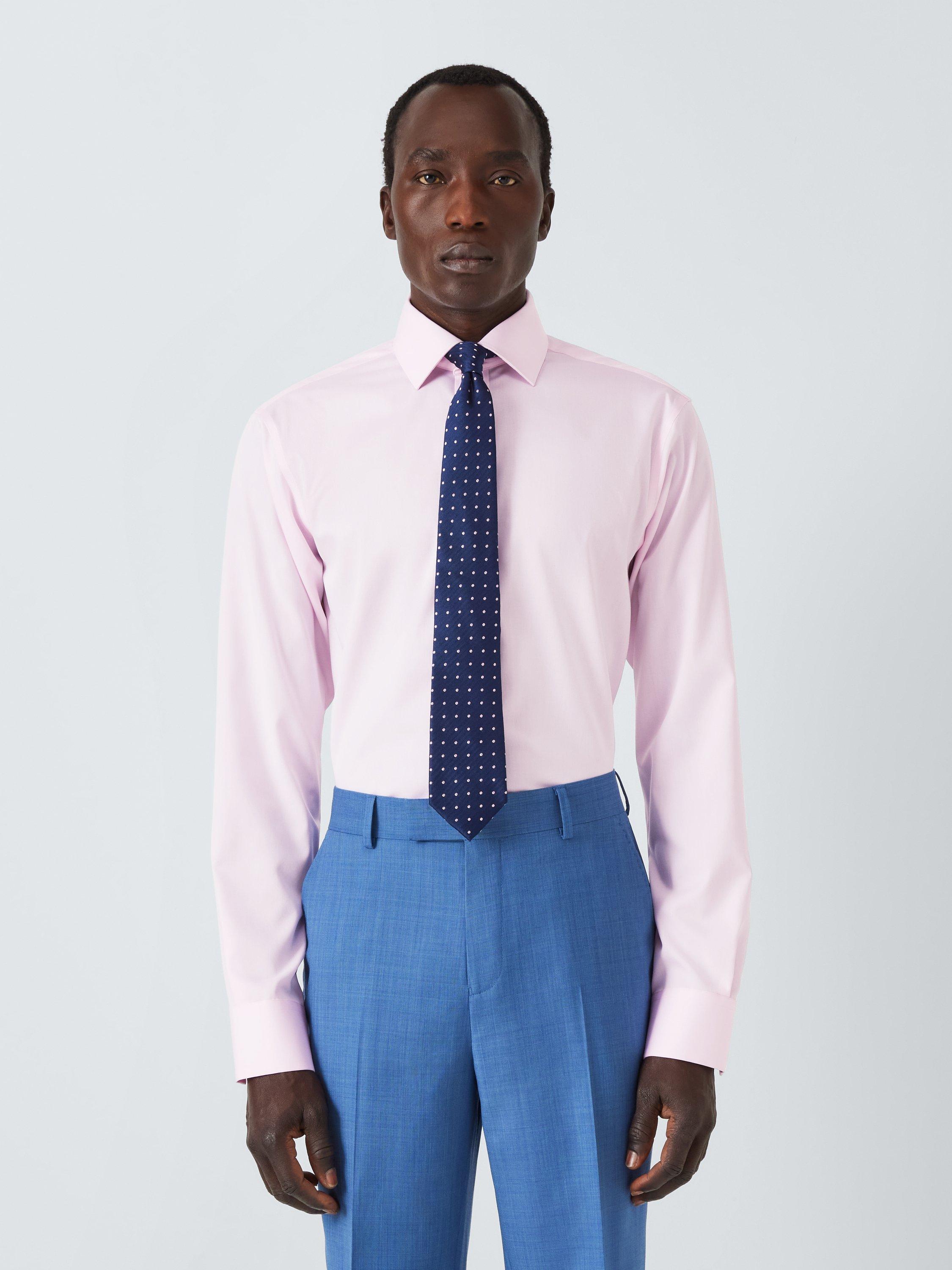 Product image 1 of 8, which shows John Lewis Cotton Twill Non-Iron Slim Fit Shirt, Pink, 15/R