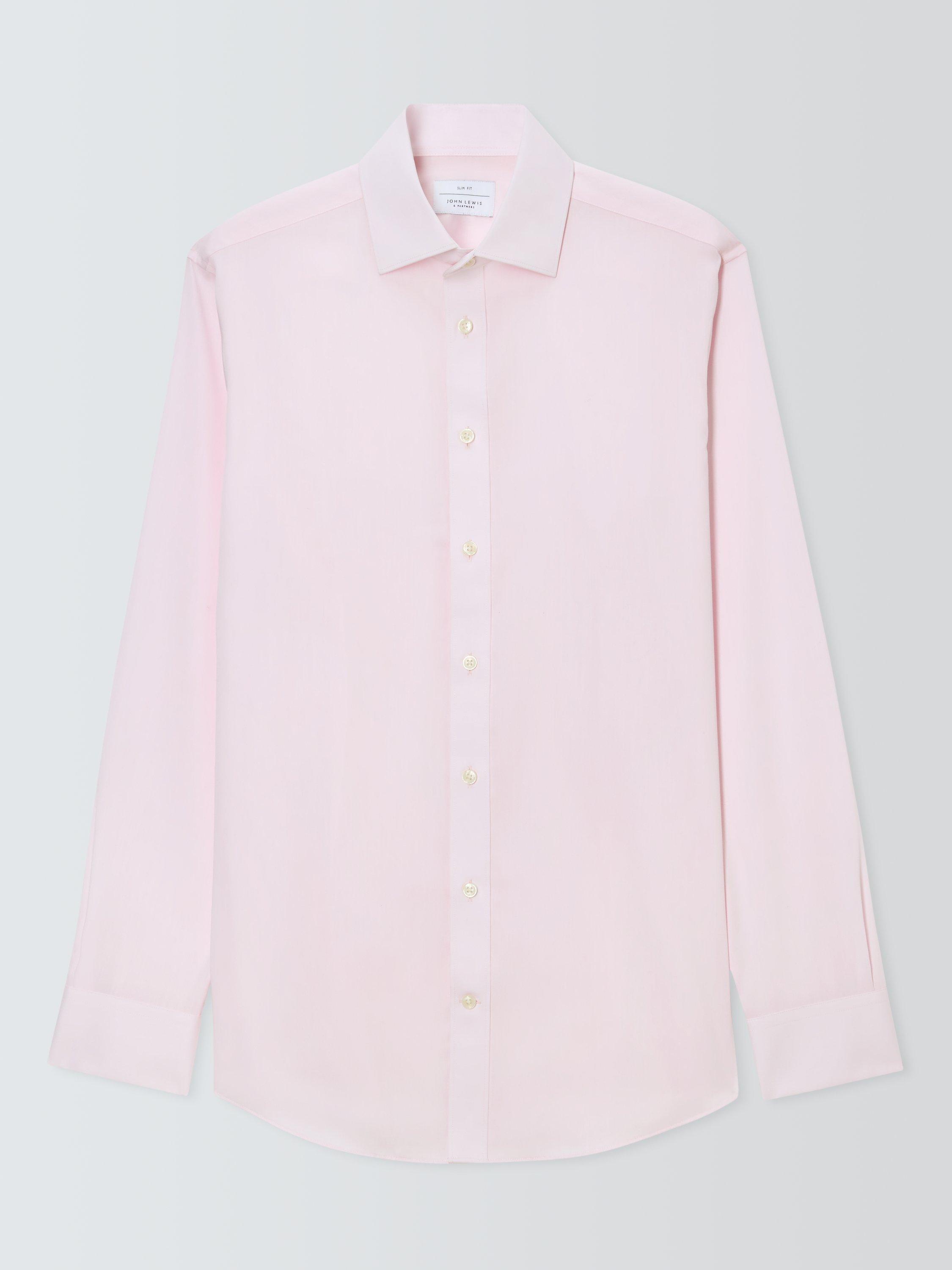 Product image 6 of 8, which shows John Lewis Cotton Twill Non-Iron Slim Fit Shirt, Pink, 15/R