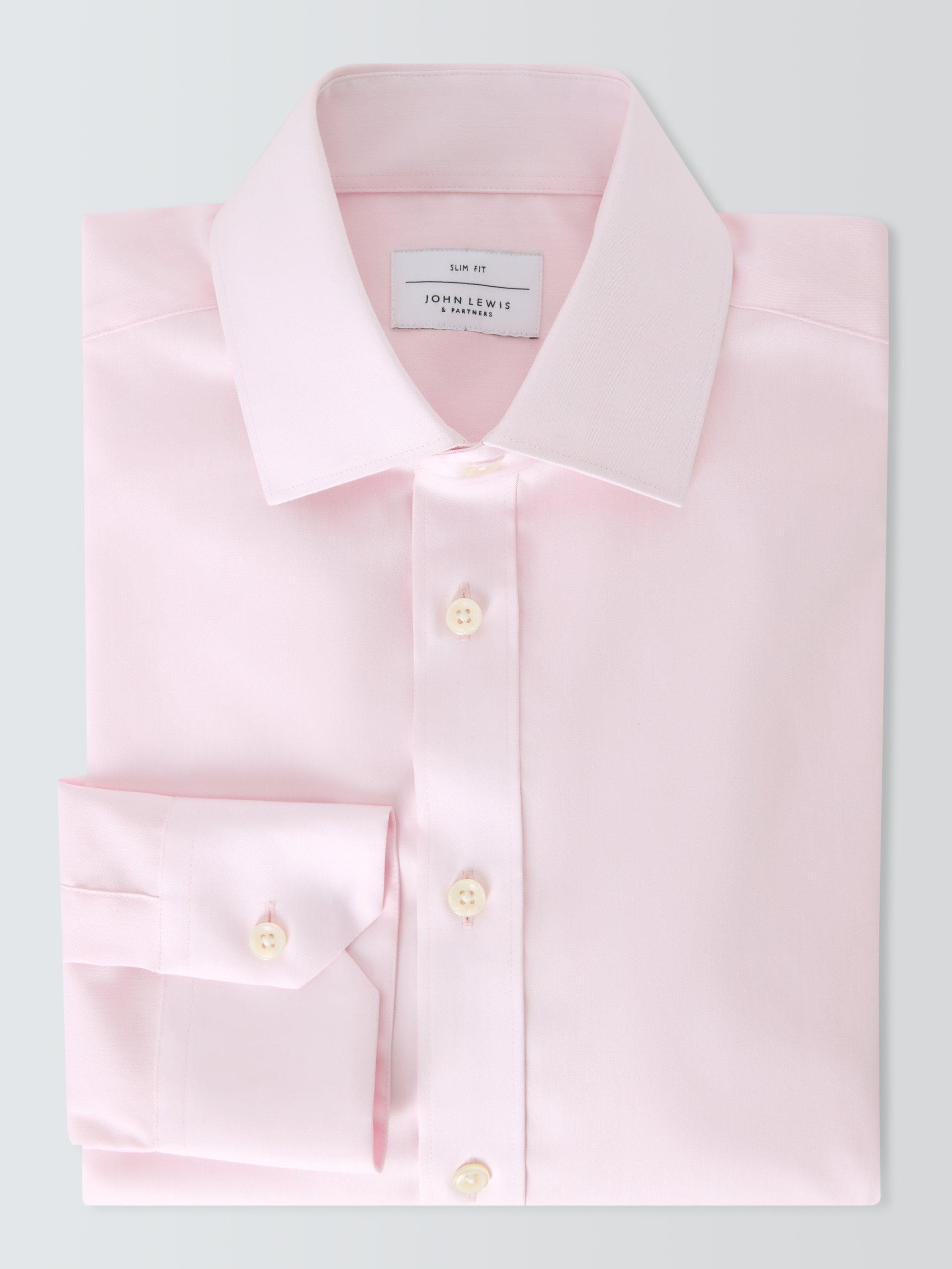 Product image 4 of 8, which shows John Lewis Cotton Twill Non-Iron Slim Fit Shirt, Pink, 15/R