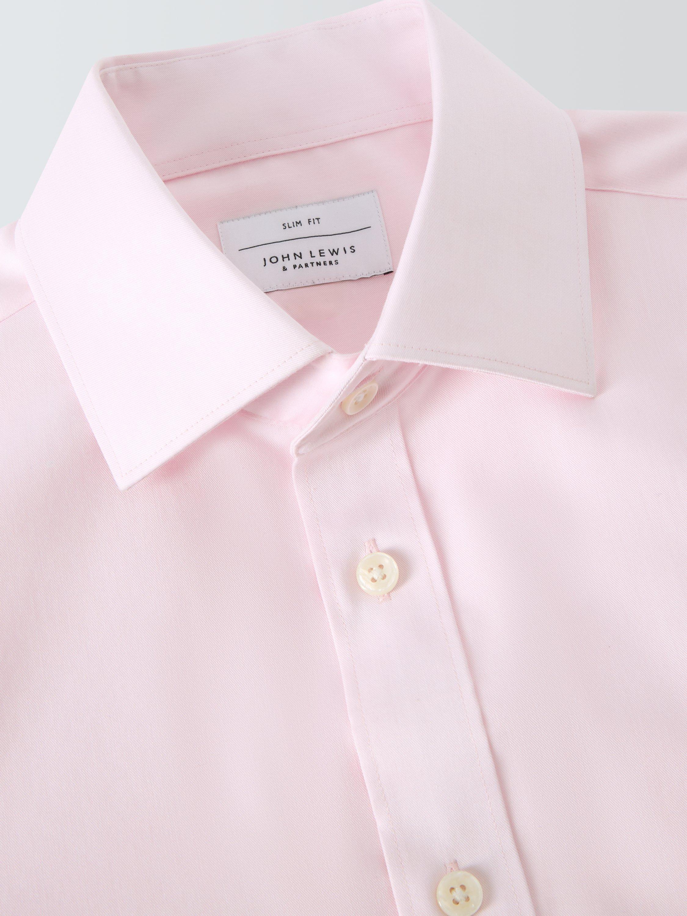 Product image 8 of 8, which shows John Lewis Cotton Twill Non-Iron Slim Fit Shirt, Pink, 15/R