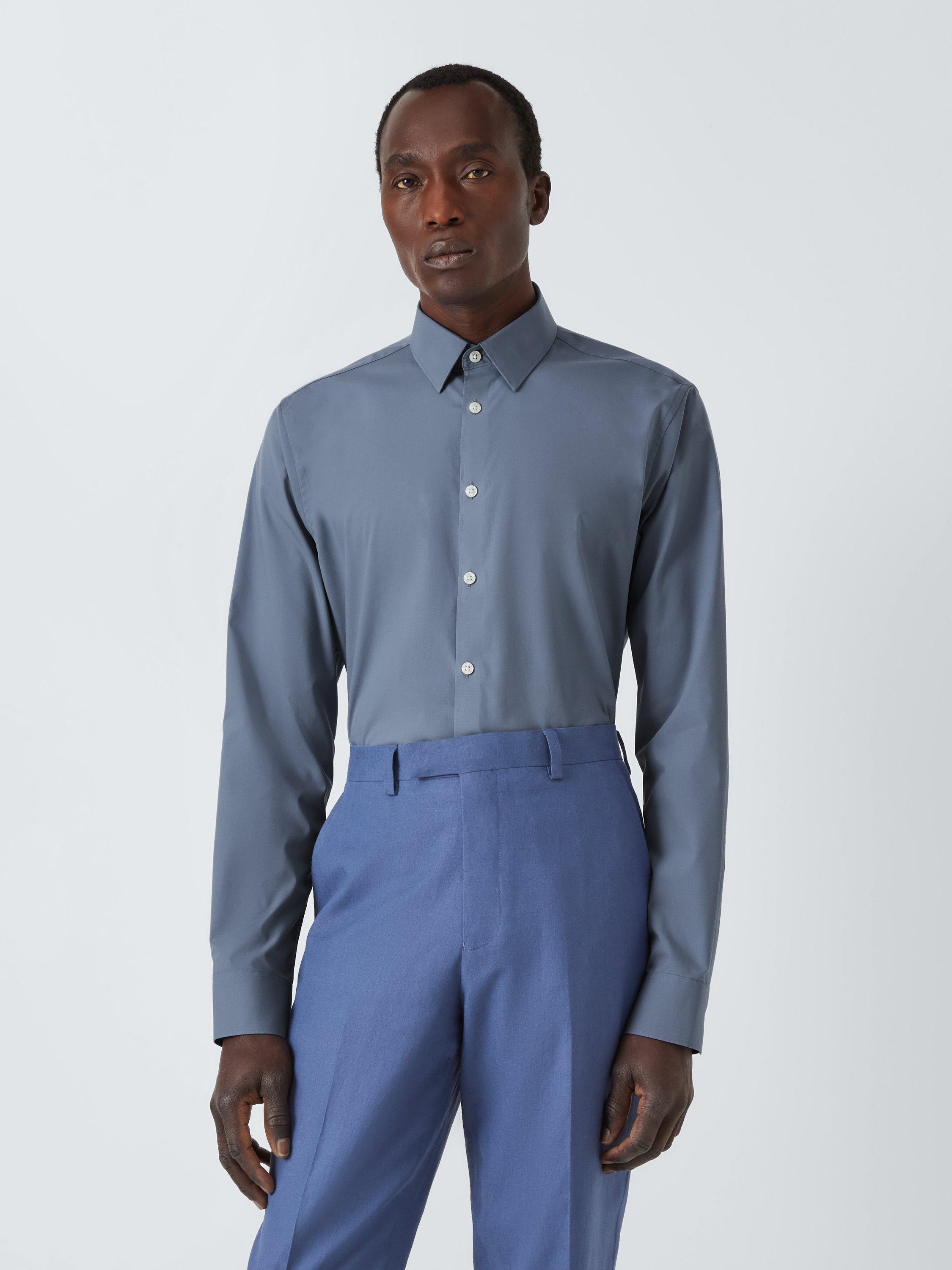 Product image 1 of 8, which shows Kin Cotton Poplin Stretch Slim Fit Shirt, Airforce Blue, 14.5/R