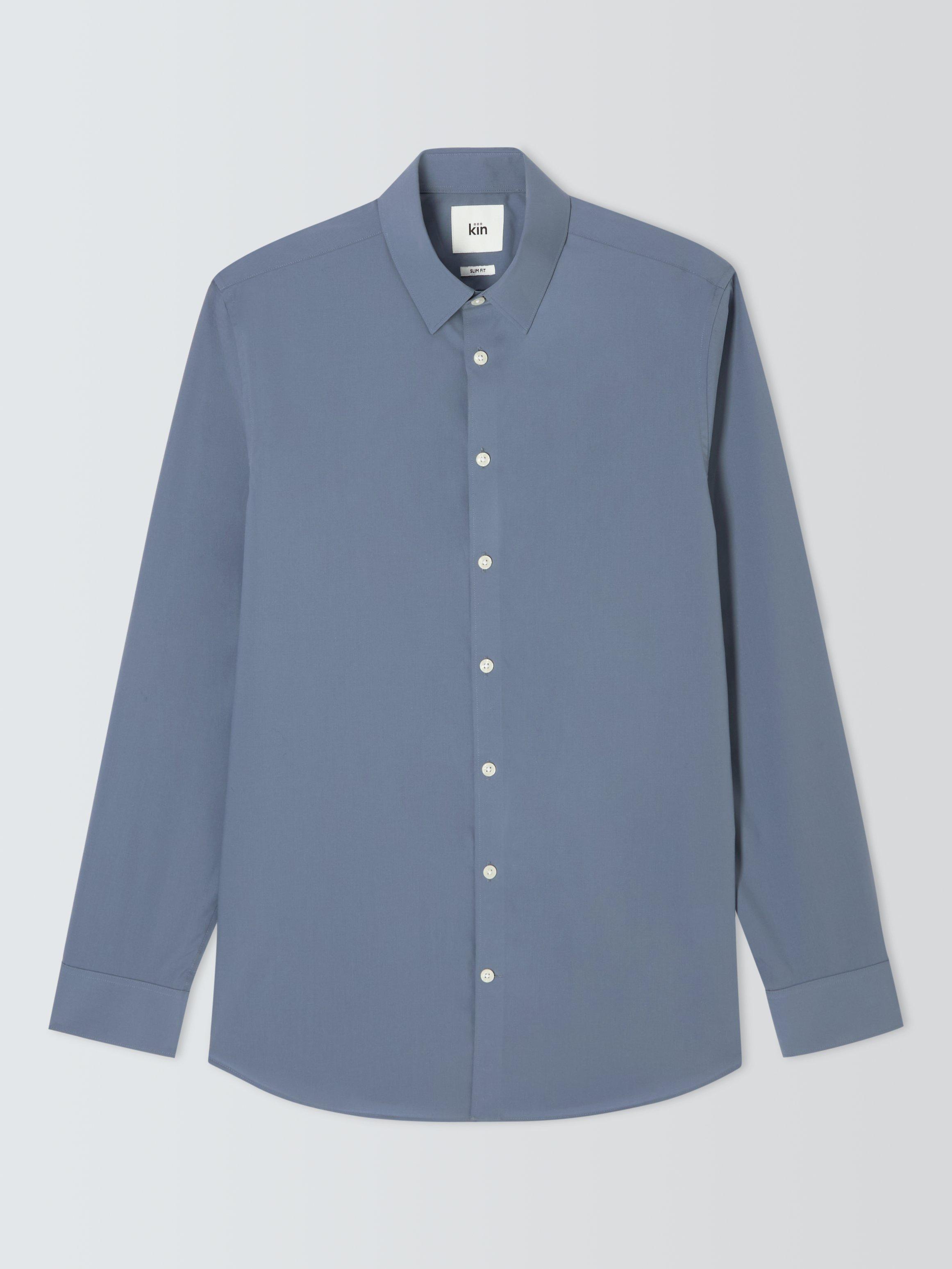 Product image 4 of 8, which shows Kin Cotton Poplin Stretch Slim Fit Shirt, Airforce Blue, 14.5/R