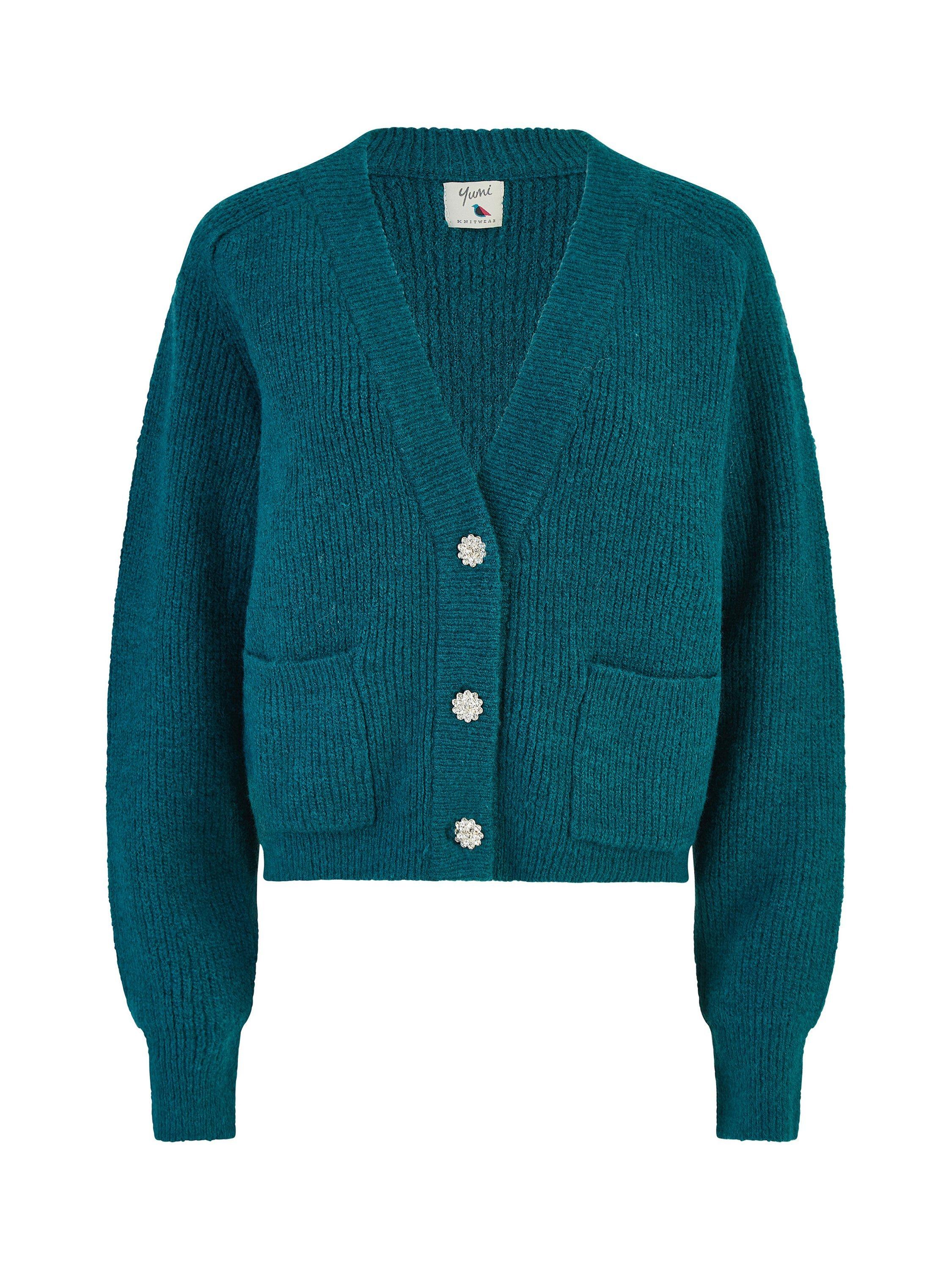 Product image 6 of 6, which shows Yumi Daisy Button Knit Cardigan, Green, S-M