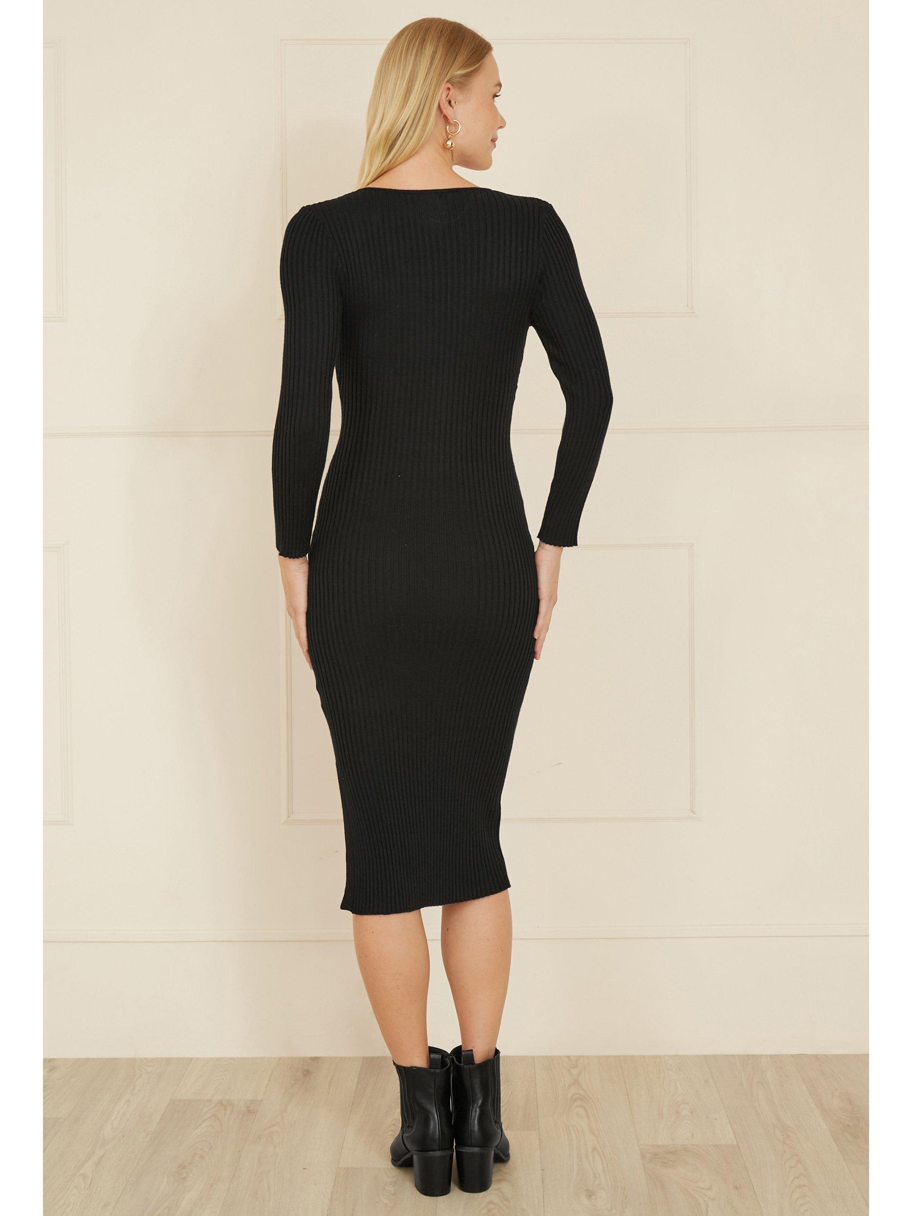 Product image 3 of 4, which shows Yumi Bodycon Knit Dress, Black, S