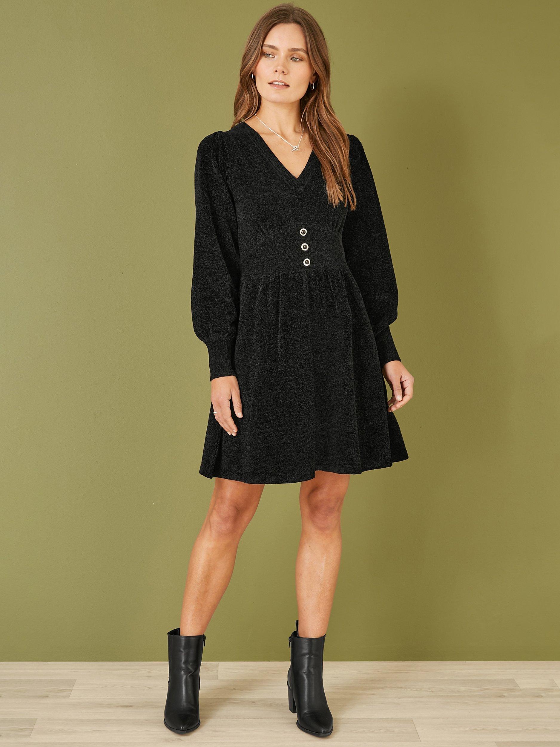 Product image 2 of 4, which shows Yumi Sparkle Skater Dress, Black, S