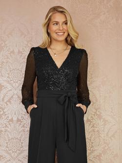 Yumi Long Sleeve Sequin Jumpsuit, Black - view 2, Black