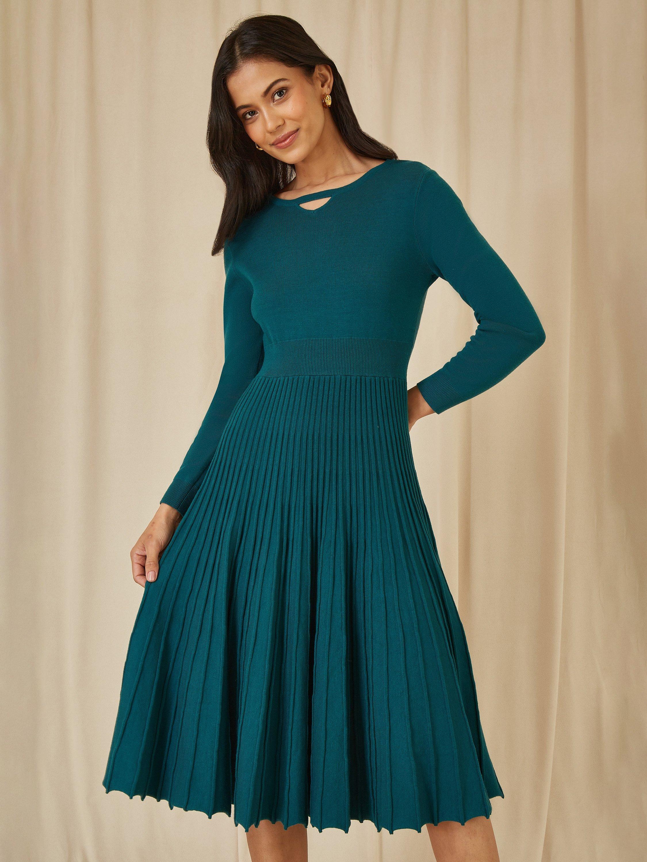 Yumi Knit Skater Dress Teal