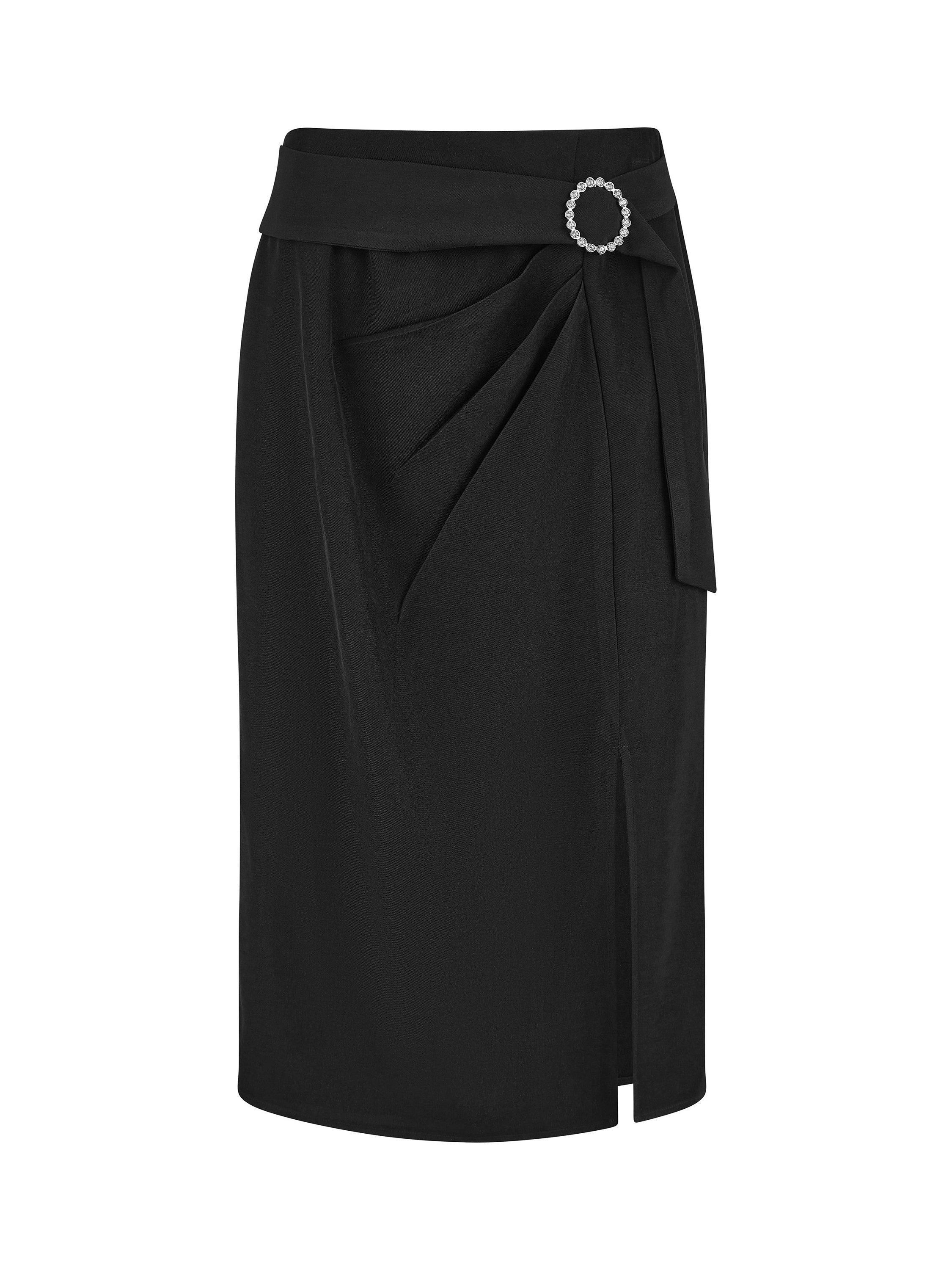 Product image 5 of 5, which shows Yumi Diamante Buckle Wrap Skirt, Black, 8