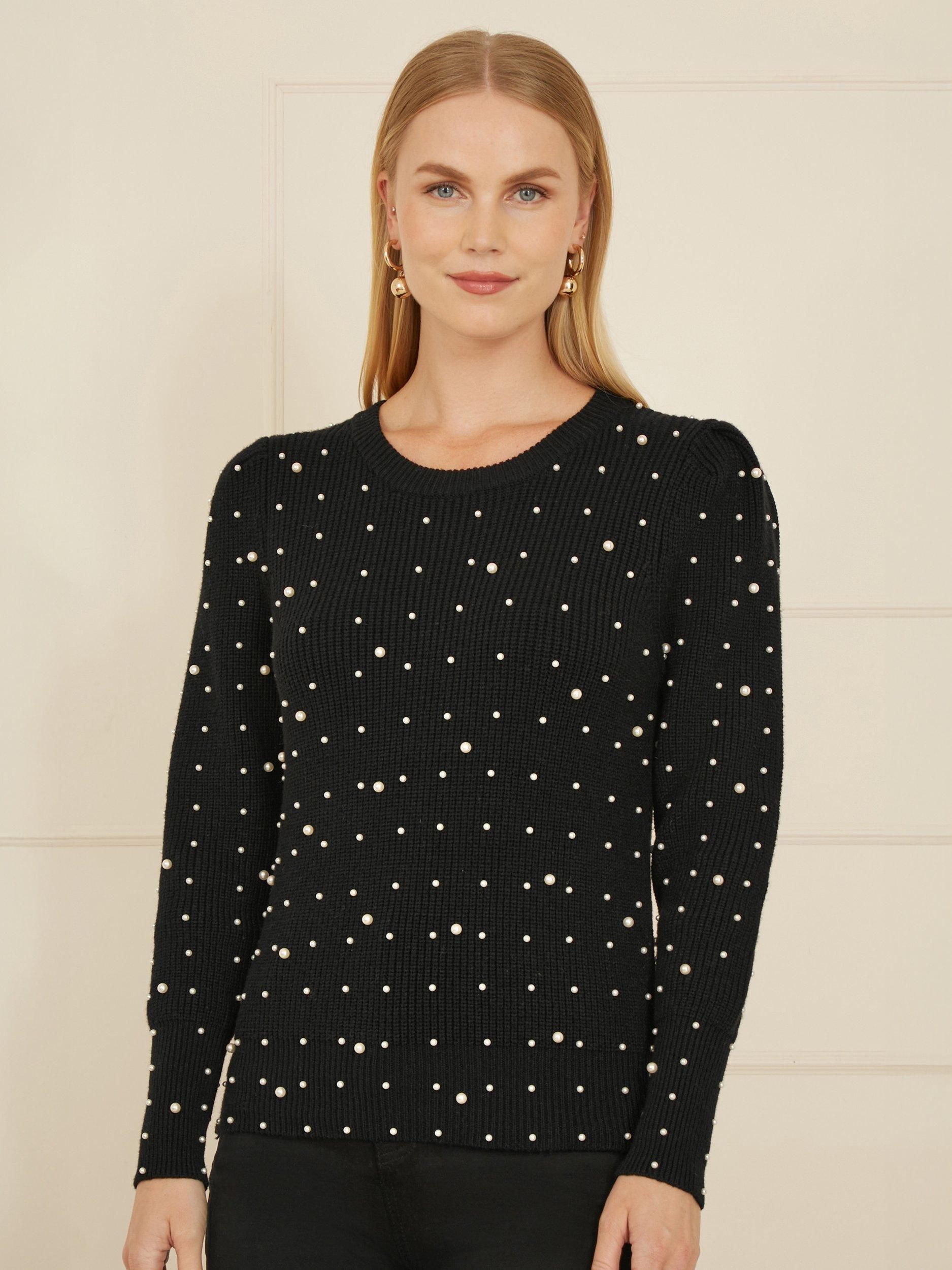 Yumi Embellished Pearl Jumper, Black/Ivory
