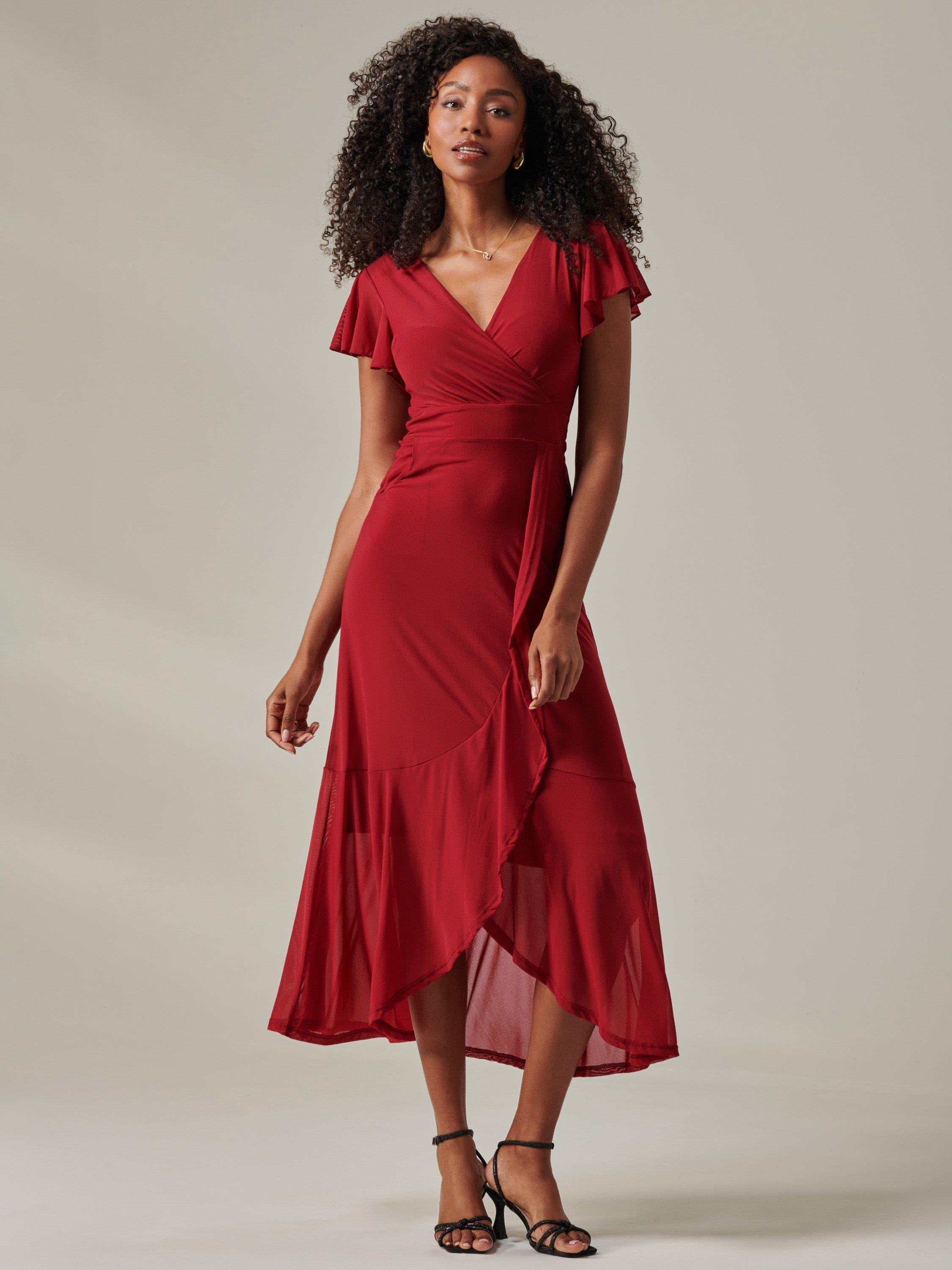 Jolie Moi Zahra Mesh Dress, Burgundy