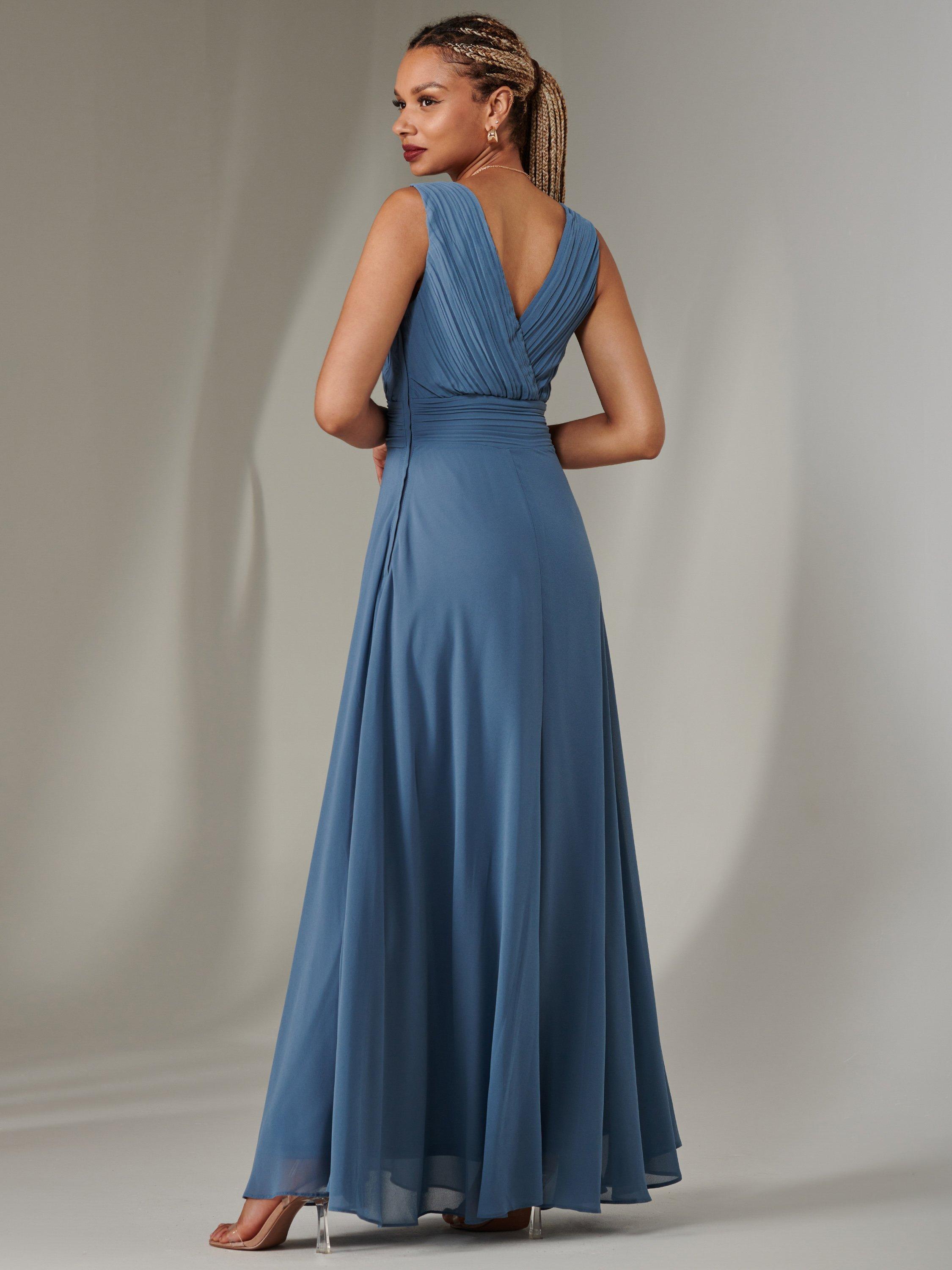 Product image 2 of 7, which shows Jolie Moi Cora Sleeveless Ruched Maxi Dress, Steel Blue, 6