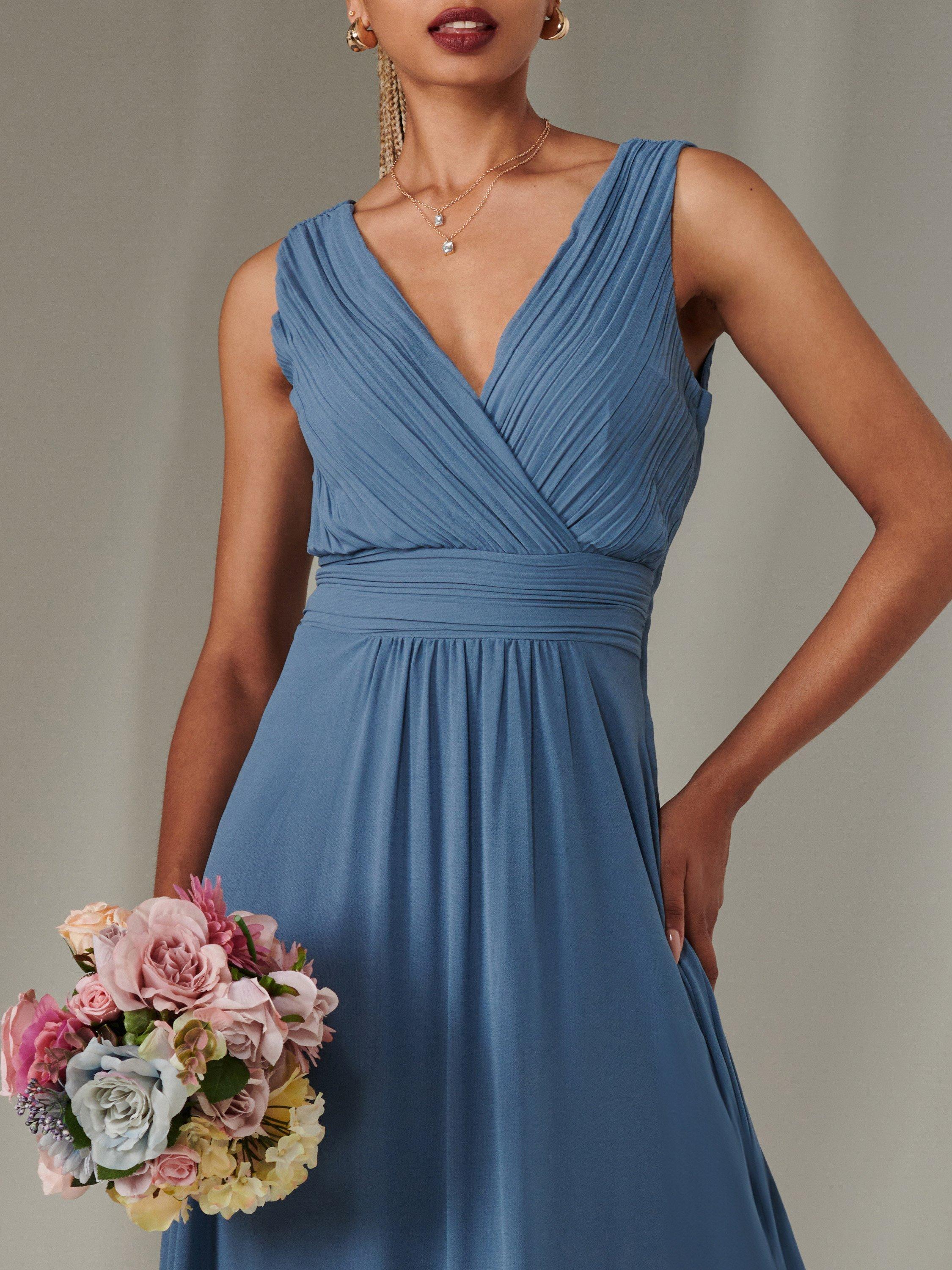 Product image 4 of 7, which shows Jolie Moi Cora Sleeveless Ruched Maxi Dress, Steel Blue, 6