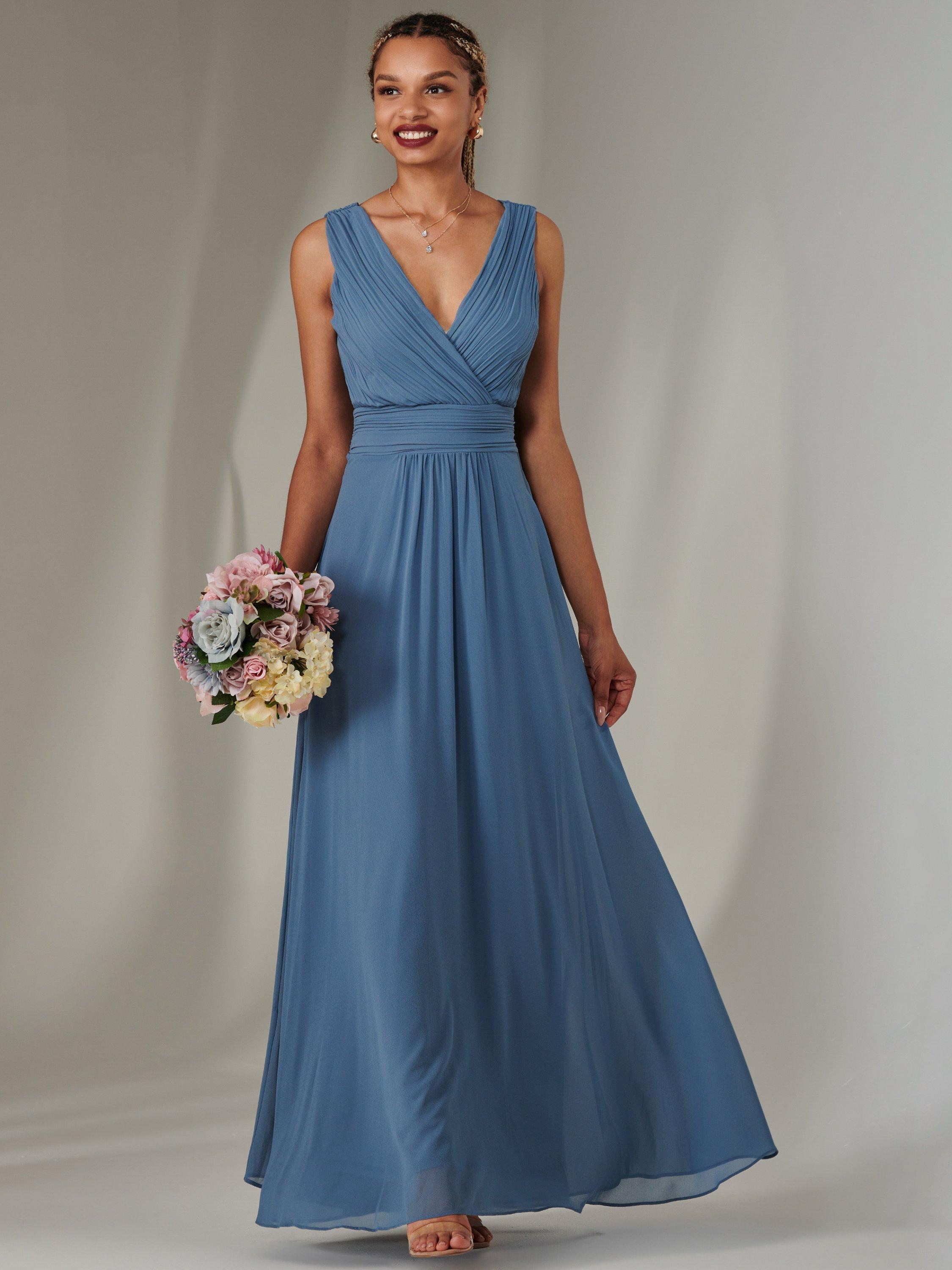 Product image 5 of 7, which shows Jolie Moi Cora Sleeveless Ruched Maxi Dress, Steel Blue, 6