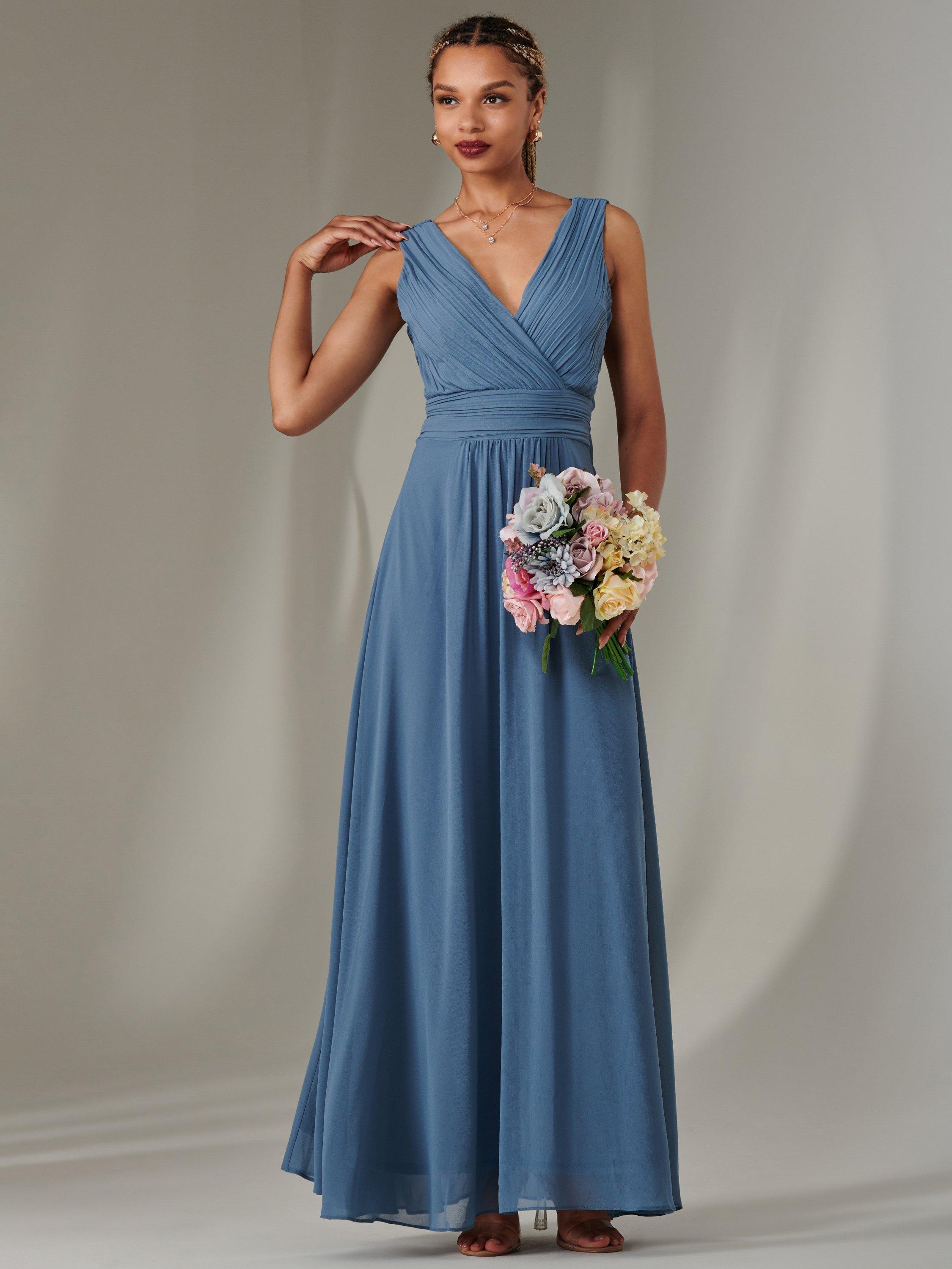 Product image 6 of 7, which shows Jolie Moi Cora Sleeveless Ruched Maxi Dress, Steel Blue, 6