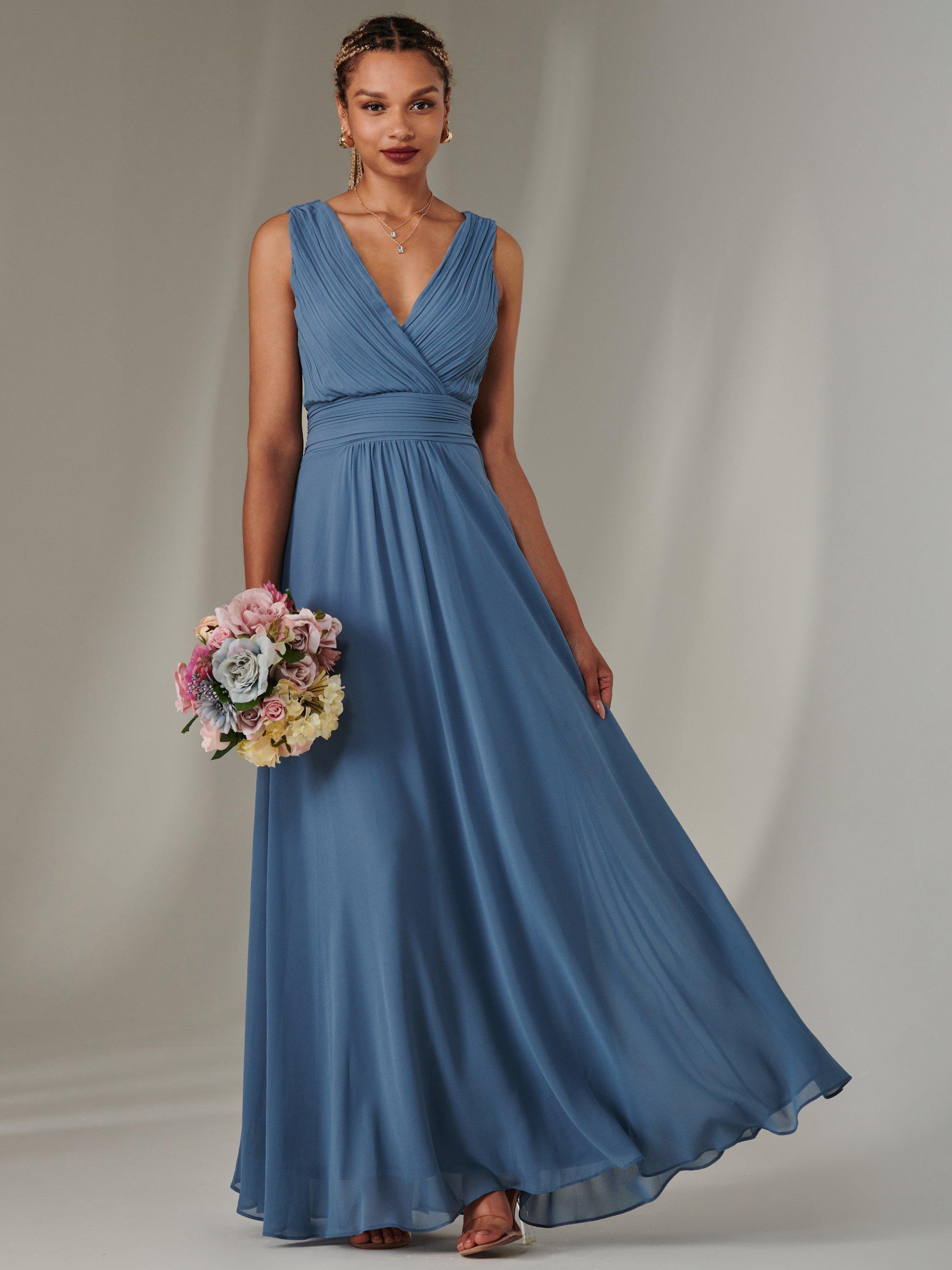 Product image 7 of 7, which shows Jolie Moi Cora Sleeveless Ruched Maxi Dress, Steel Blue, 6