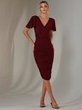 Jolie Moi Ruched Bodycon Midi Dress, Burgundy