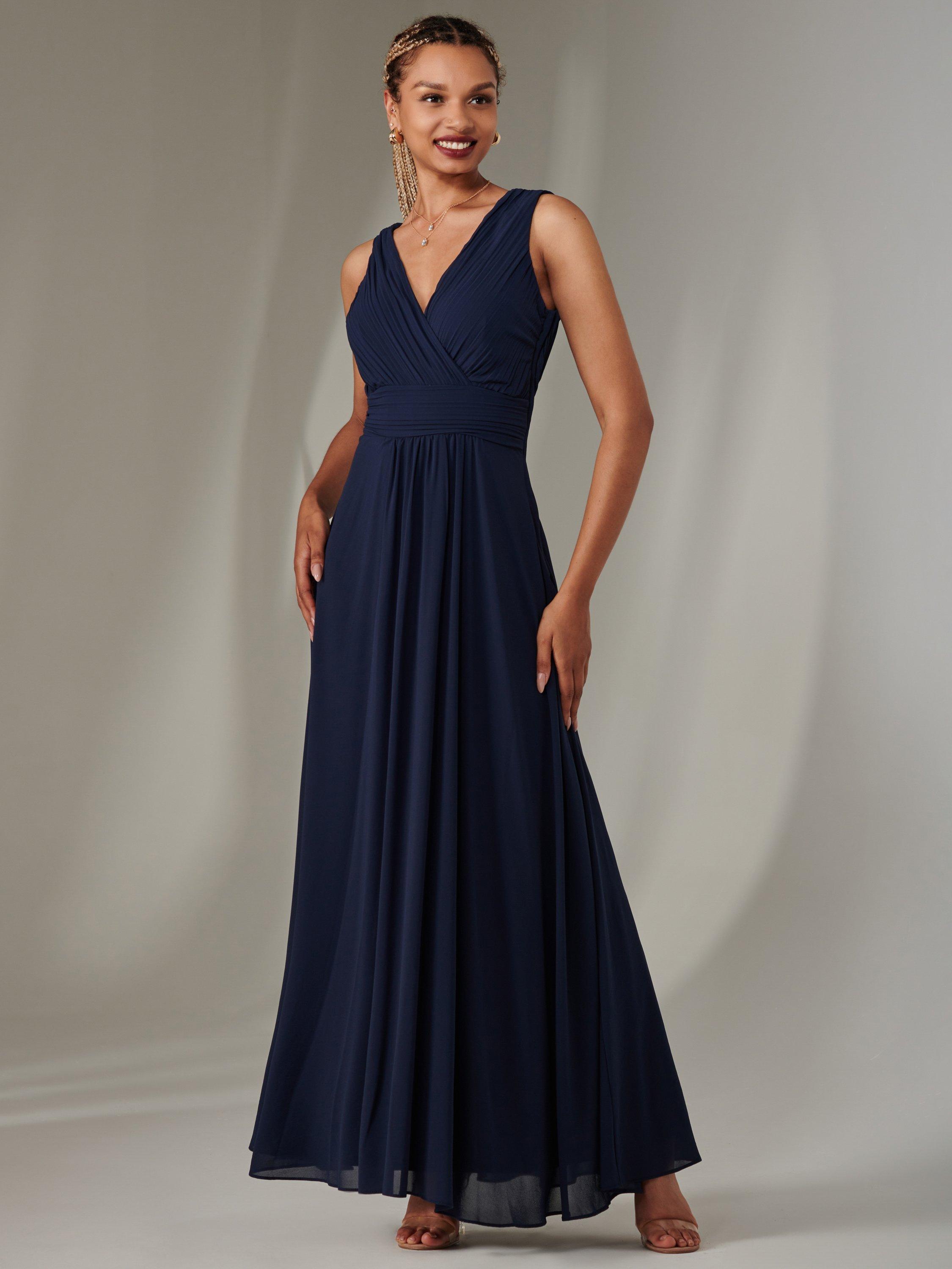 Product image 1 of 7, which shows Jolie Moi Cora Sleeveless Ruched Maxi Dress, Navy, 6