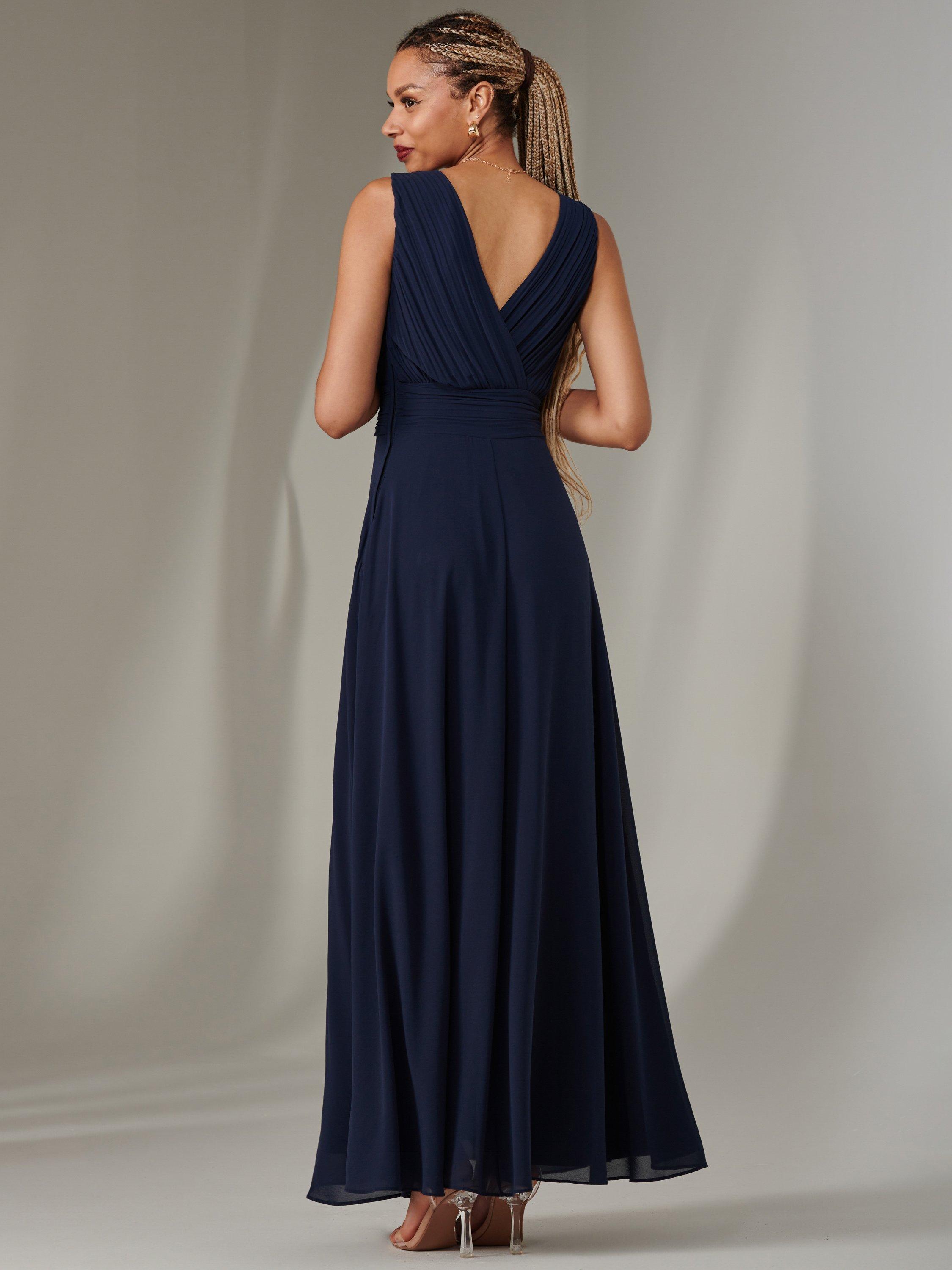 Product image 2 of 7, which shows Jolie Moi Cora Sleeveless Ruched Maxi Dress, Navy, 6
