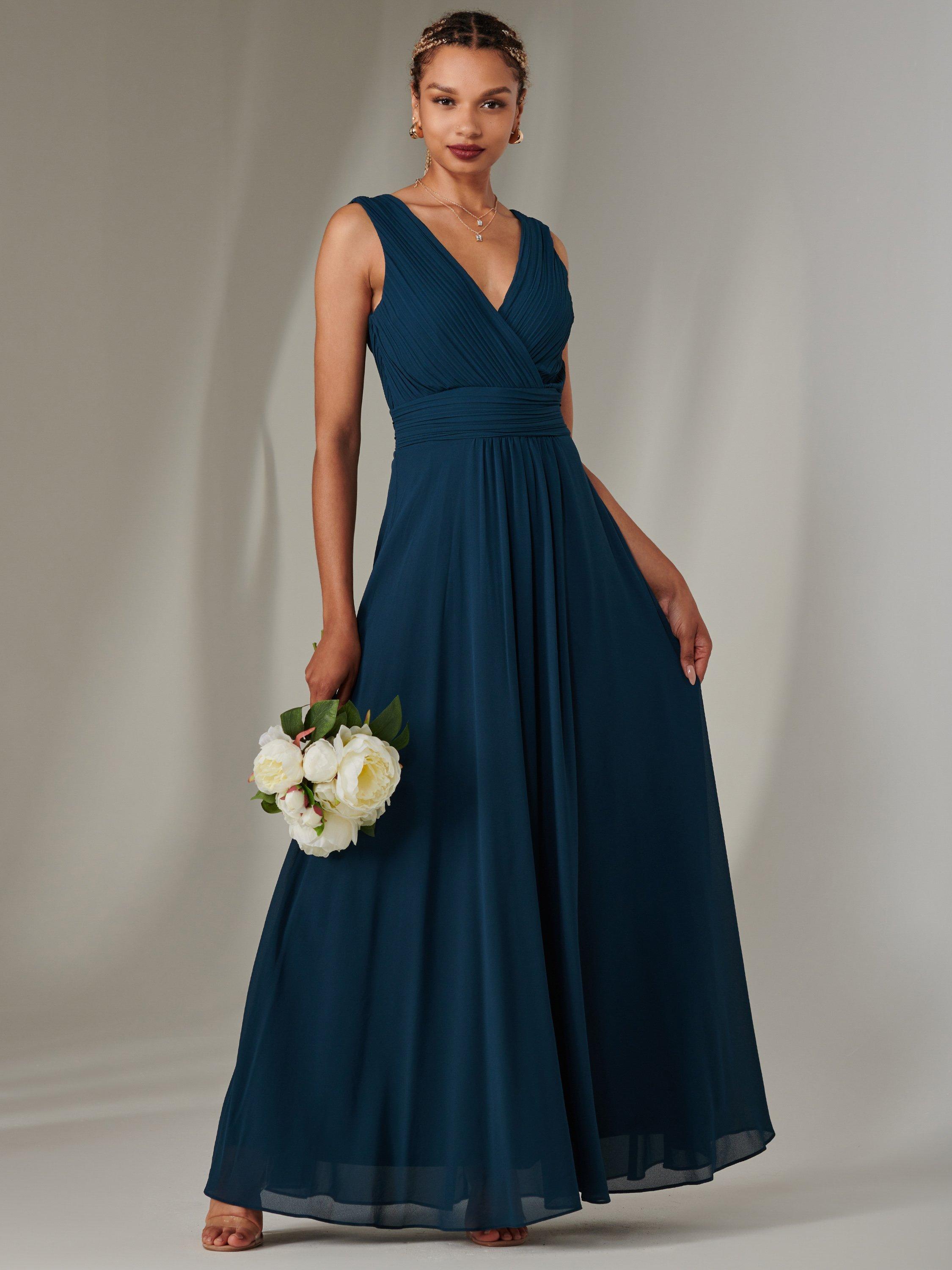 Product image 1 of 7, which shows Jolie Moi Cora Sleeveless Ruched Maxi Dress, Dark Teal, 6