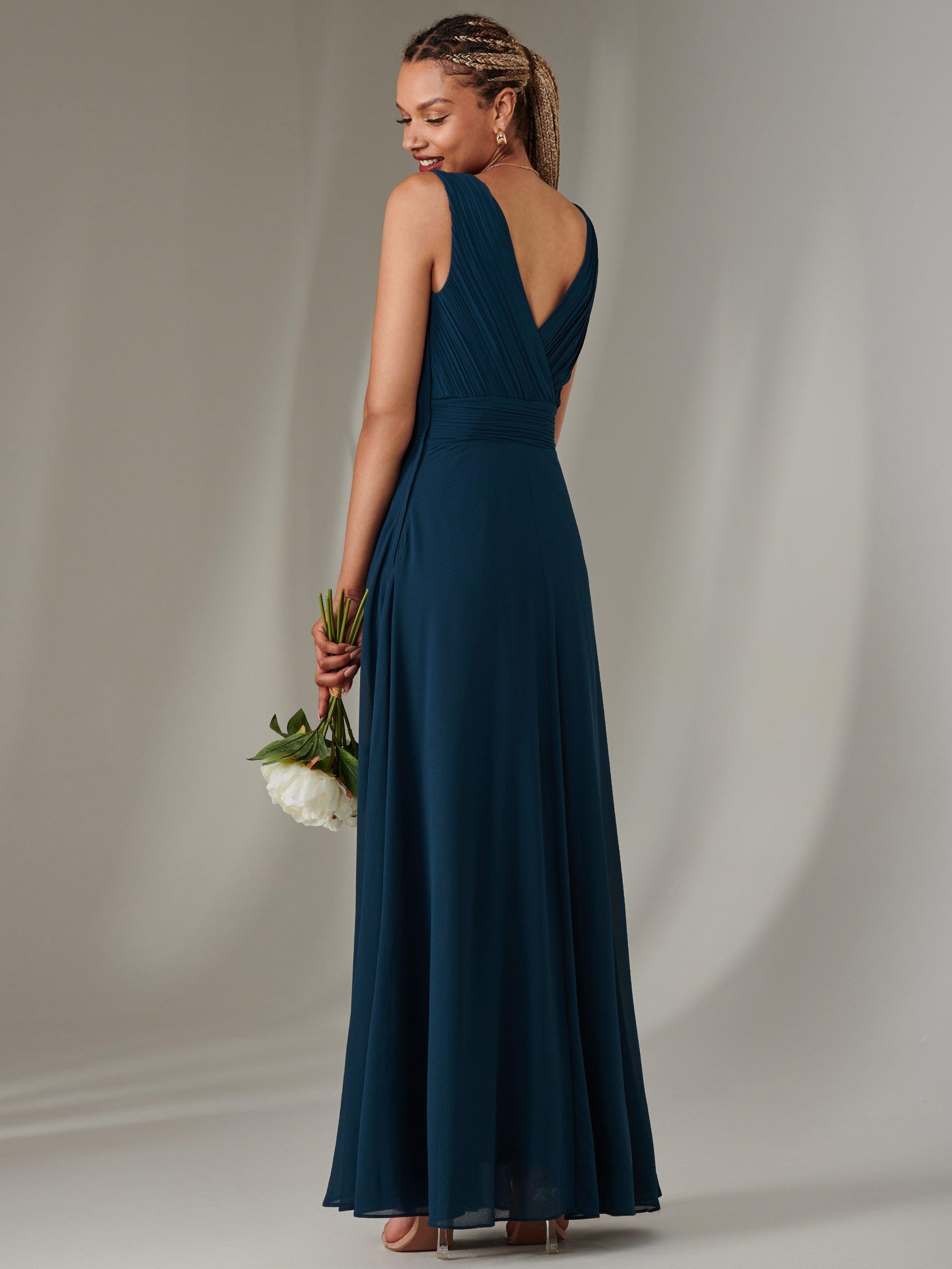 Product image 2 of 7, which shows Jolie Moi Cora Sleeveless Ruched Maxi Dress, Dark Teal, 6