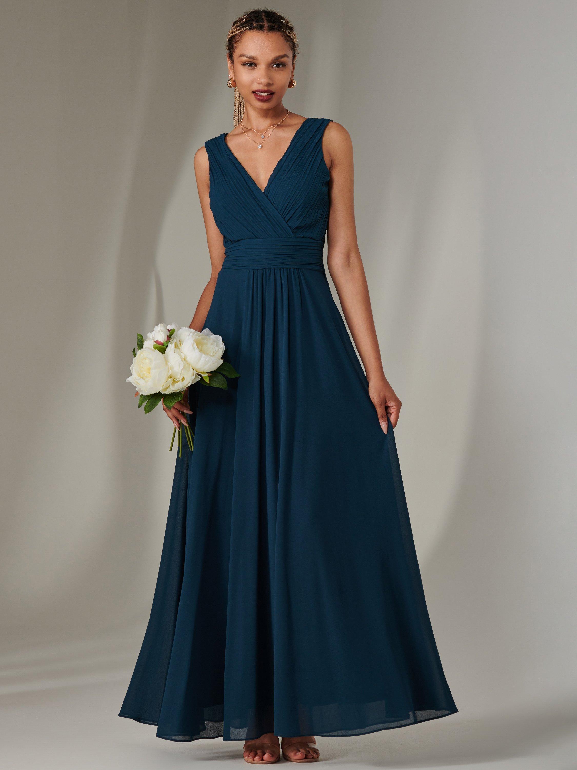 Product image 3 of 7, which shows Jolie Moi Cora Sleeveless Ruched Maxi Dress, Dark Teal, 6