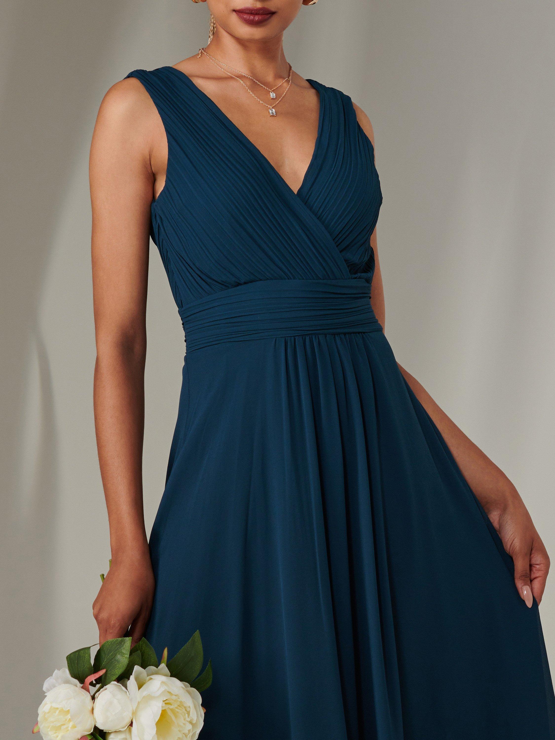 Product image 4 of 7, which shows Jolie Moi Cora Sleeveless Ruched Maxi Dress, Dark Teal, 6