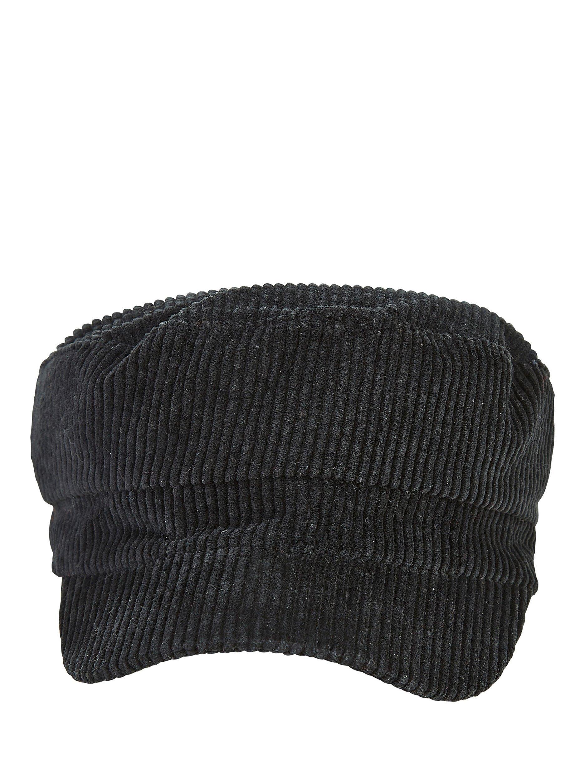 Product image 2 of 4, which shows Yumi Cotton Corduroy Baker Boy Hat, Black, One Size