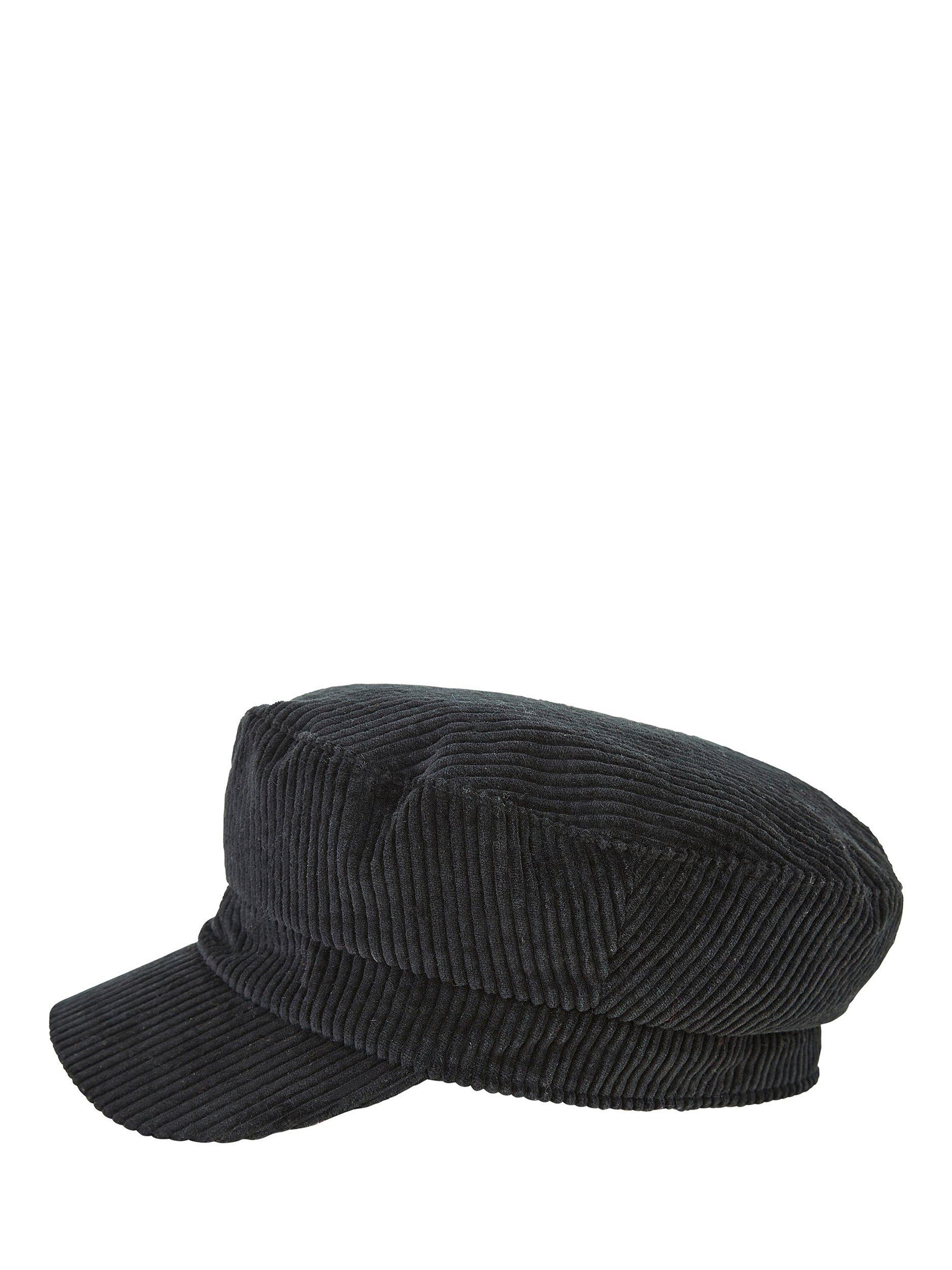 Product image 3 of 4, which shows Yumi Cotton Corduroy Baker Boy Hat, Black, One Size