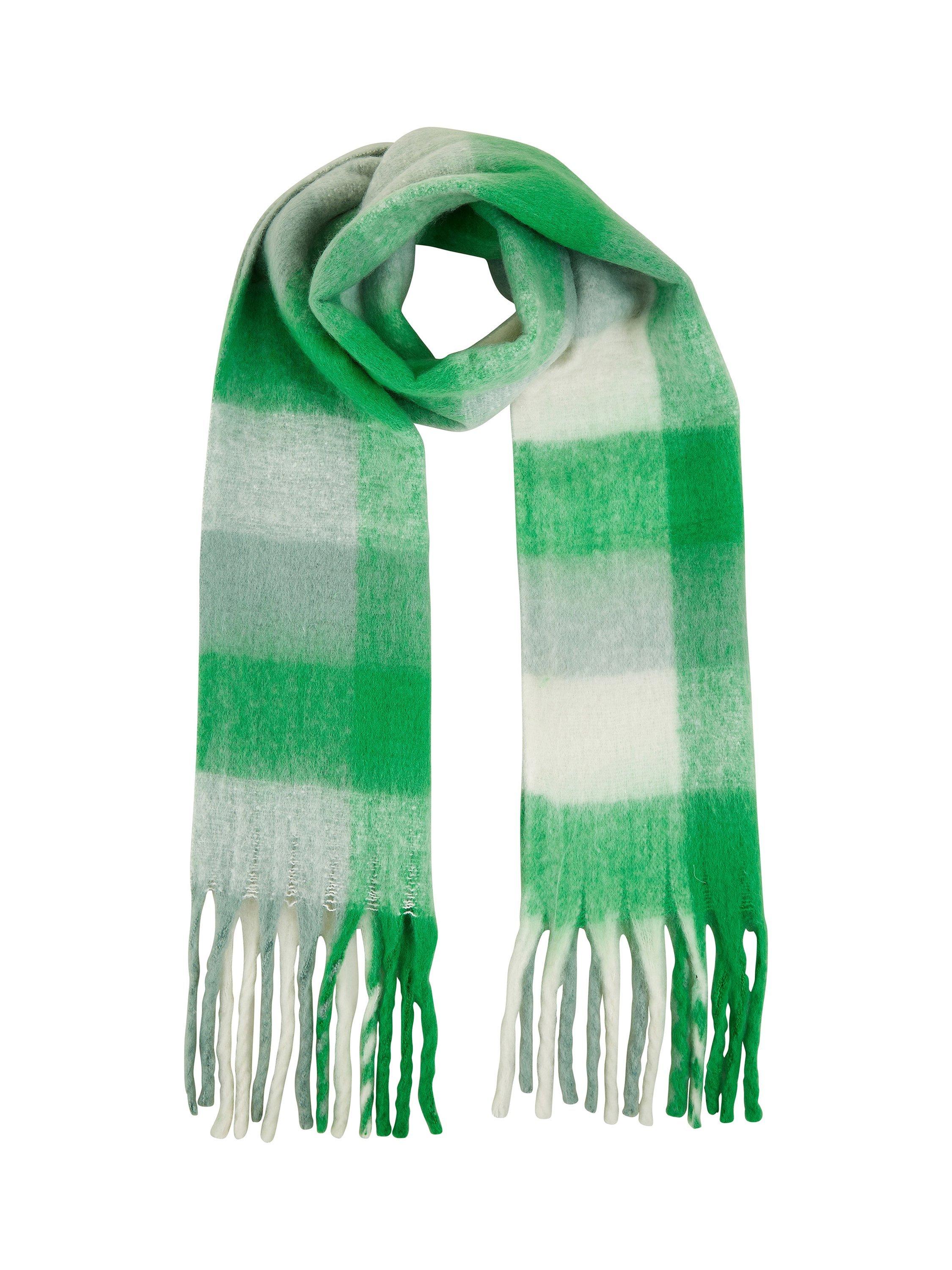 Product image 2 of 2, which shows Yumi Check Fluffy Scarf, Green