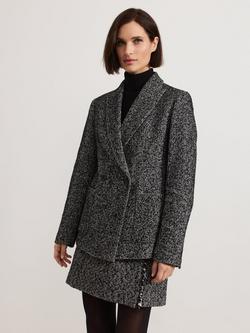 Phase Eight Ayame Herringbone Double-Breasted Jacket, Black/Light Grey, Black/Light Grey