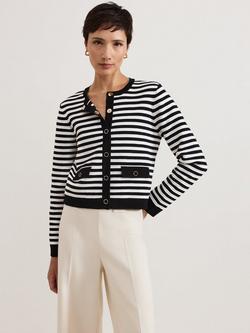 Phase Eight Evie Stripe Knit Jacket, Black/Ivory, Black/Ivory