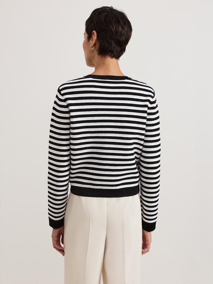 Phase Eight Evie Stripe Knit Jacket, Black/Ivory - view 2, Black/Ivory
