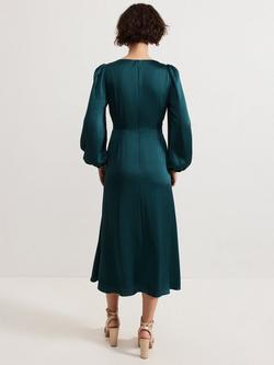 Phase Eight Gracie Satin Pleated Midi Wrap Dress, Dark Green - view 2, Dark Green