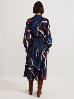 Phase Eight Katy Abstract Belted Midi Shirt Dress, Navy/Multi - view 2, Navy/Multi