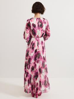 Phase Eight Natalia Floral Pleated Maxi Dress, Pink/Multi - view 2, Pink/Multi